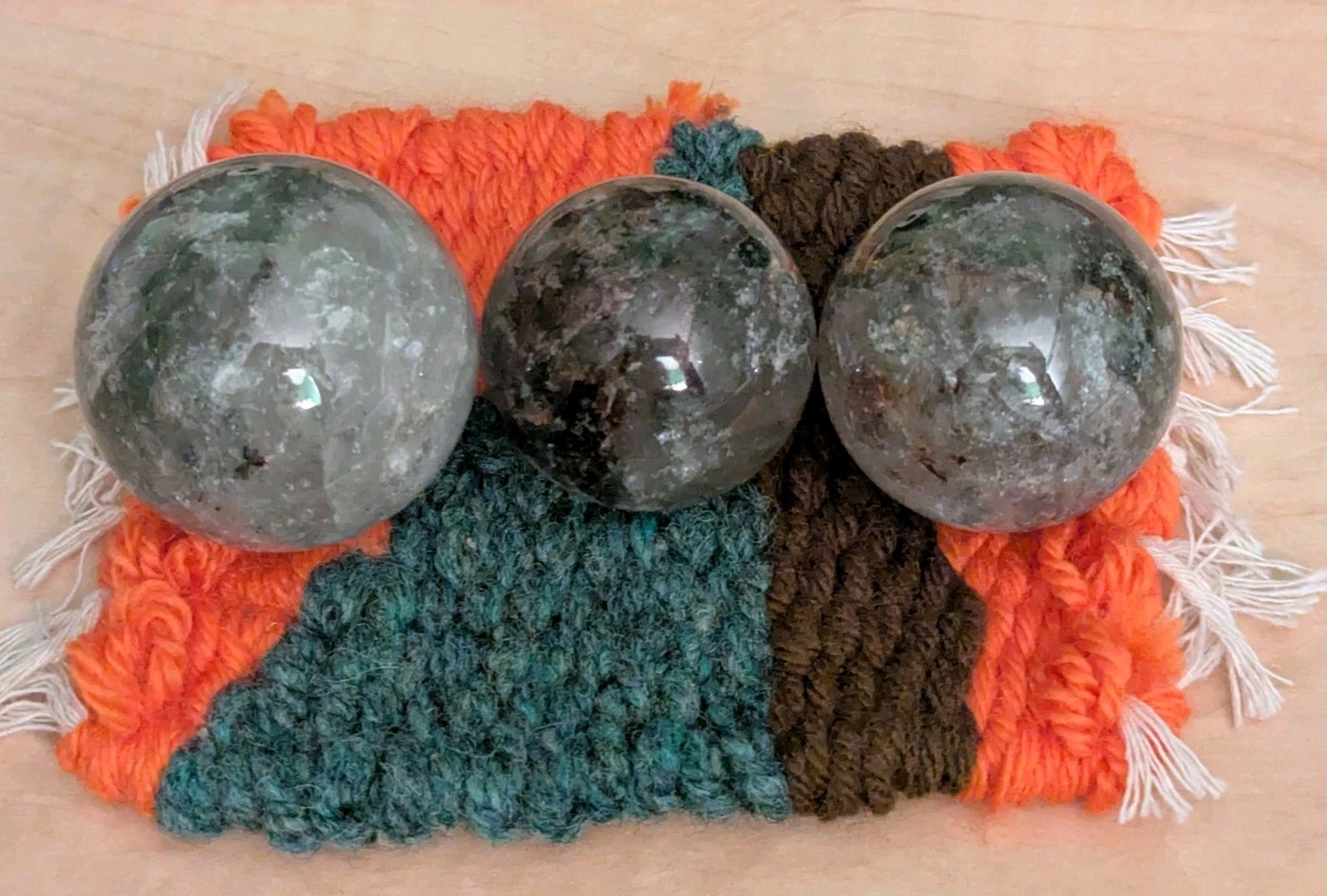 Lot of 3 Moss Agate Crystal Spheres 1.75-2.0″ Polished Natural Stone 386 g Total
