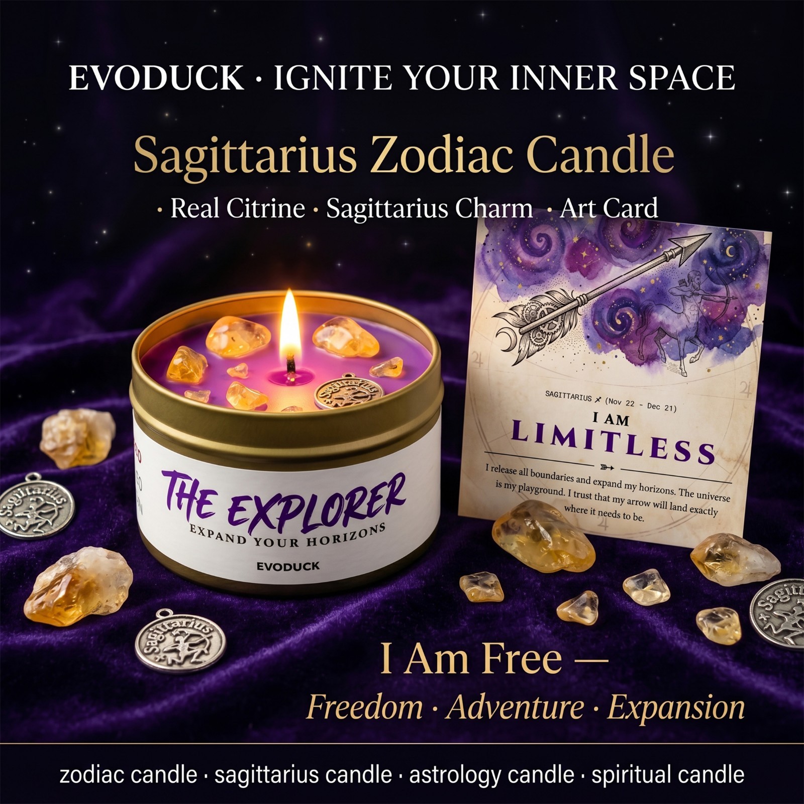 EVODUCK Zodiac Candle Crystal Healing Soy Wax Astrology Birthday Gift Women