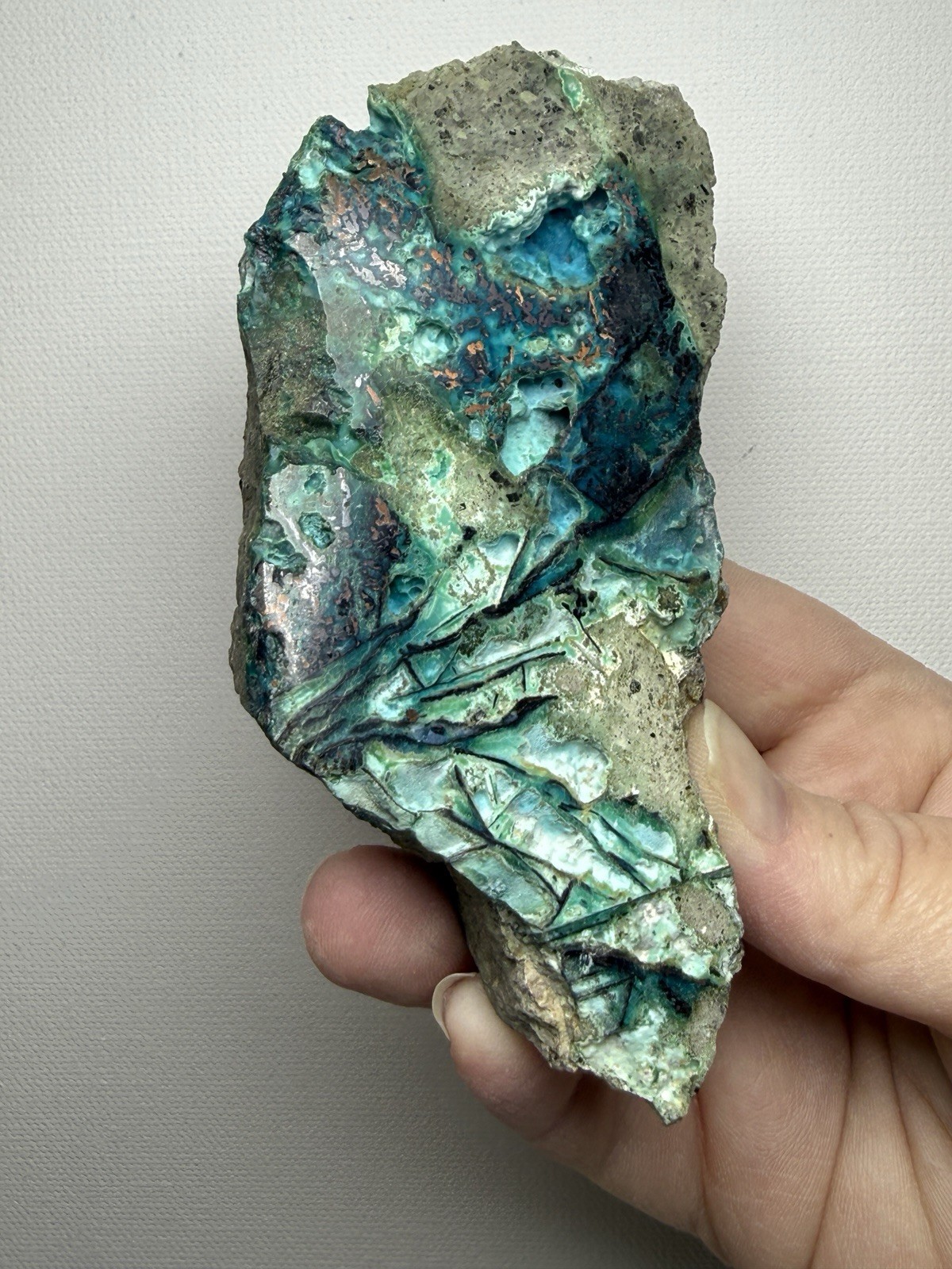 6” Polished Native Copper in Chrysocolla — Display Specimen (Indonesia)