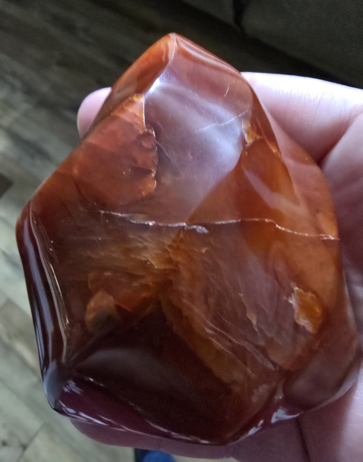 Polished Red Carnelian Flame Display Specimen, 268g, 4.5 Inches Not Damaged