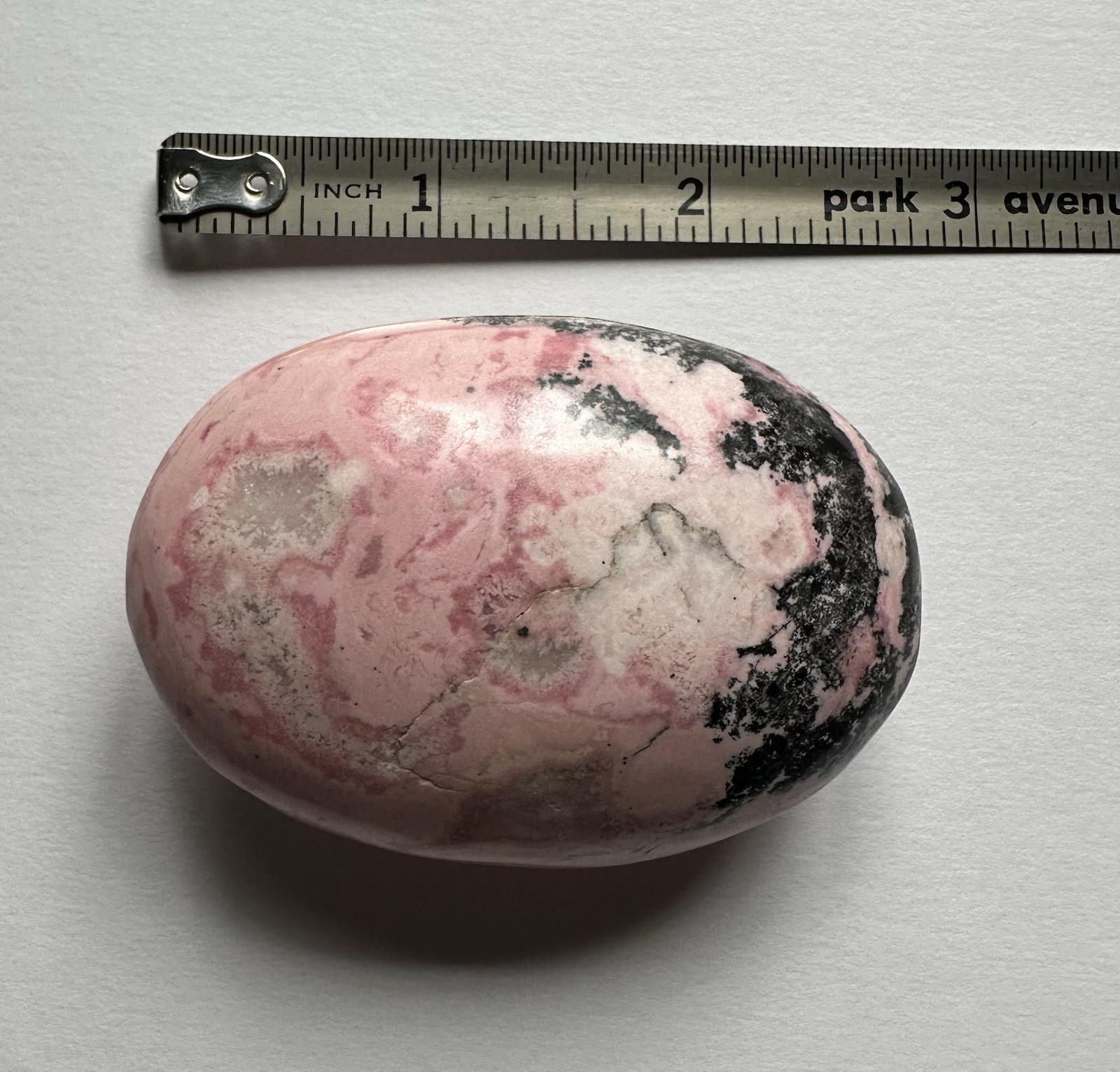 Polished Pink Rhodonite Palm Stone, Oval Egg Shape Mineral Specimen, 3 in