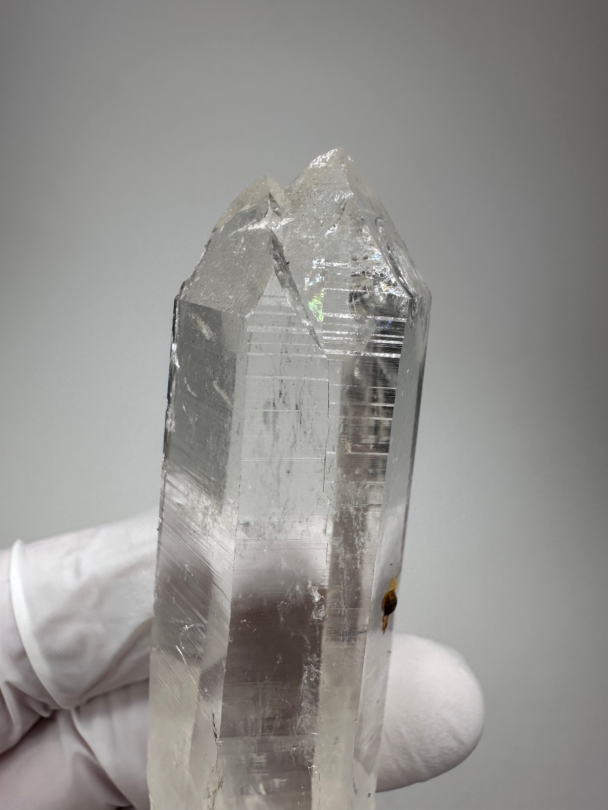 Optical Clear Colombian Lemurian Quartz Crystal Tantric Twin Point