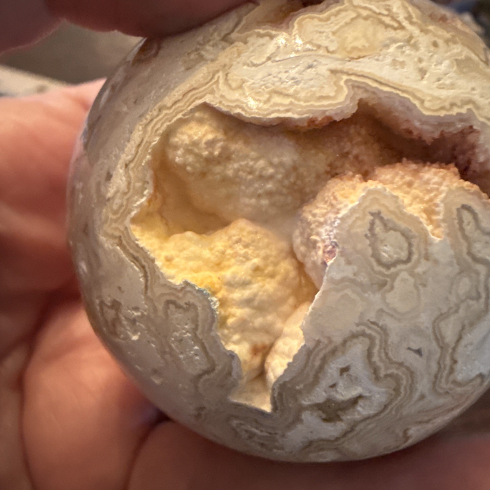 Pink Lace Agate Sphere 2.25 In With Tall Elegant Glass Stand 242g