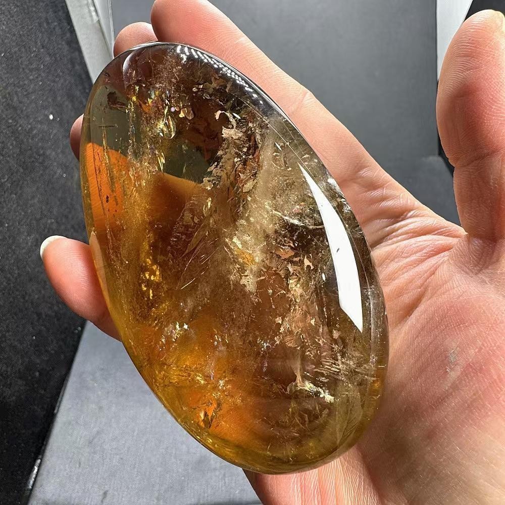 352g Natural Citrine Quartz Carved Palm Polished Crystal Reiki Healing