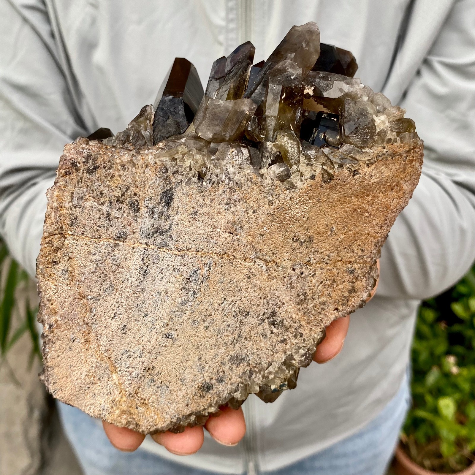 2.07LB Natural Smoky Black Quartz Cluster Crystal Specimen Healing