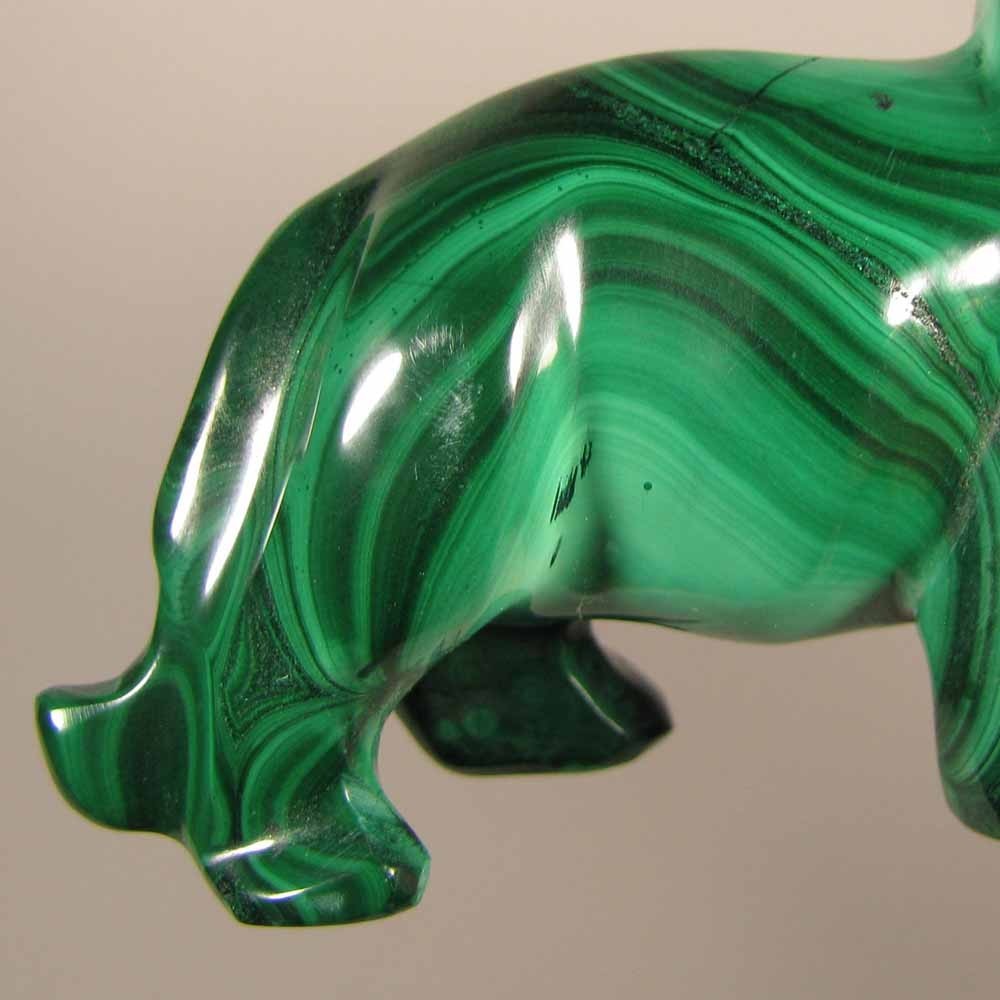 3.7″ Handcarved MALACHITE LION Gemstone Animal Carving – Congo, Africa