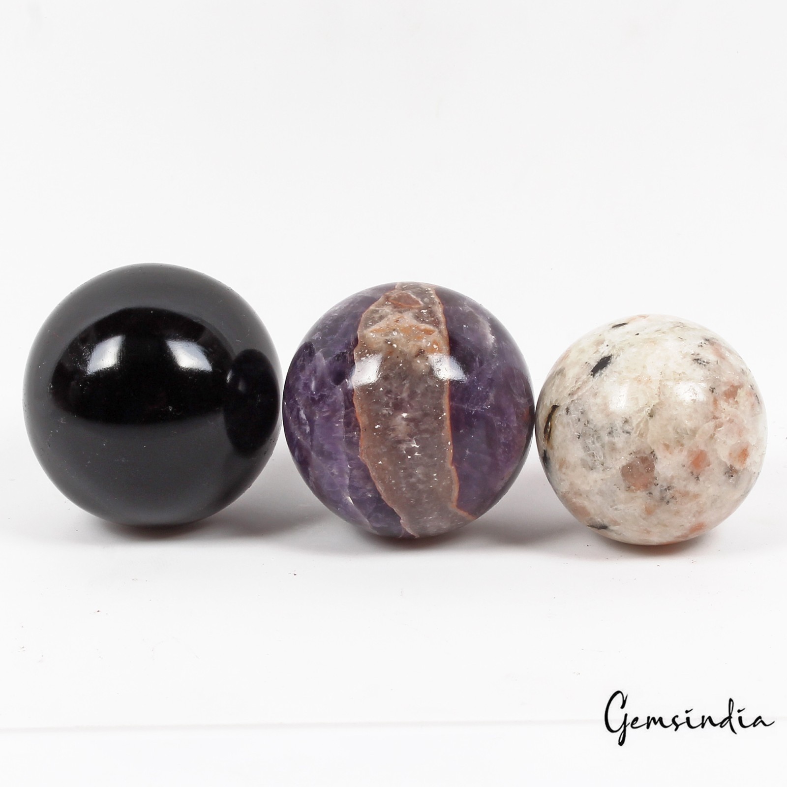 1190 Ct/3 Pcs Natural Untreated Multi Healing Crystal Gems Sphere Lot With Stand