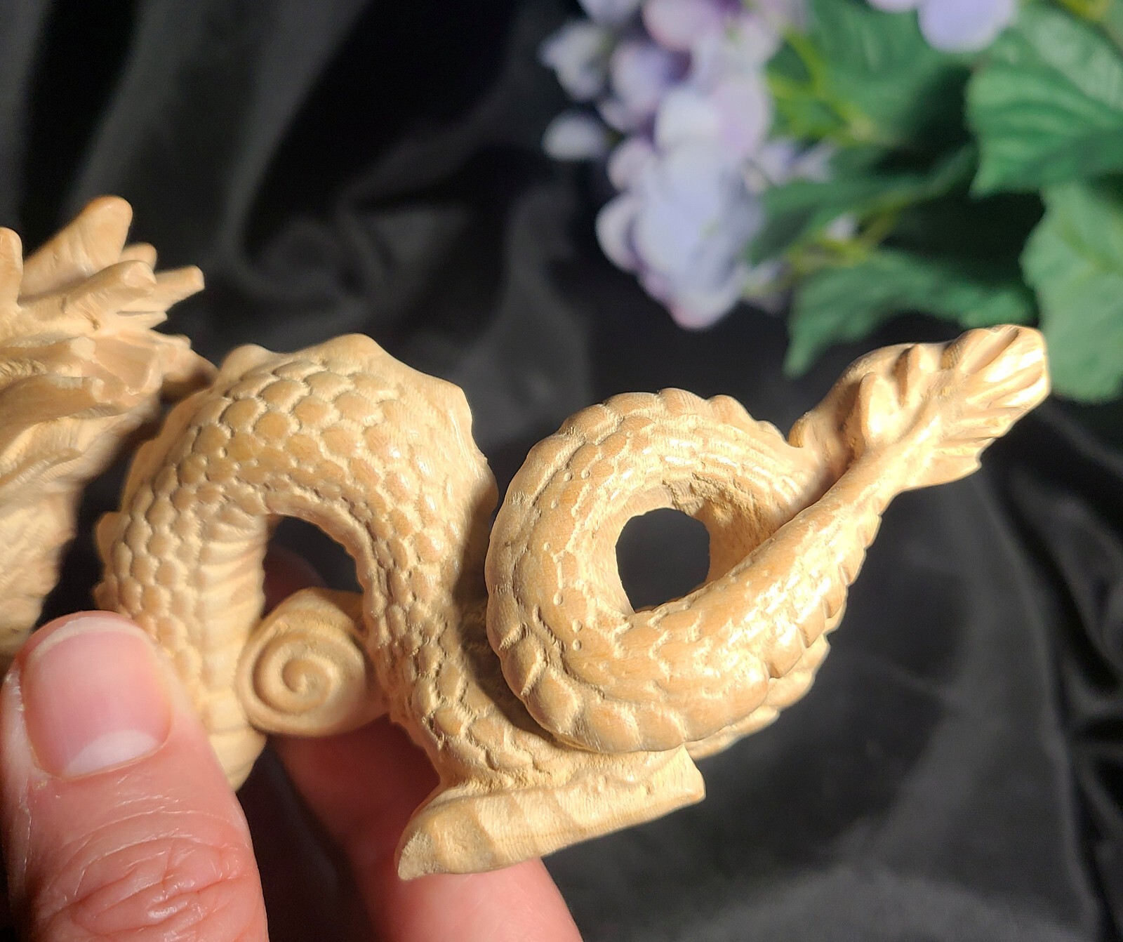 Large 6″ Full Body Detailed Wood Dragon Carving Figure – 2024 Year of The Dragon