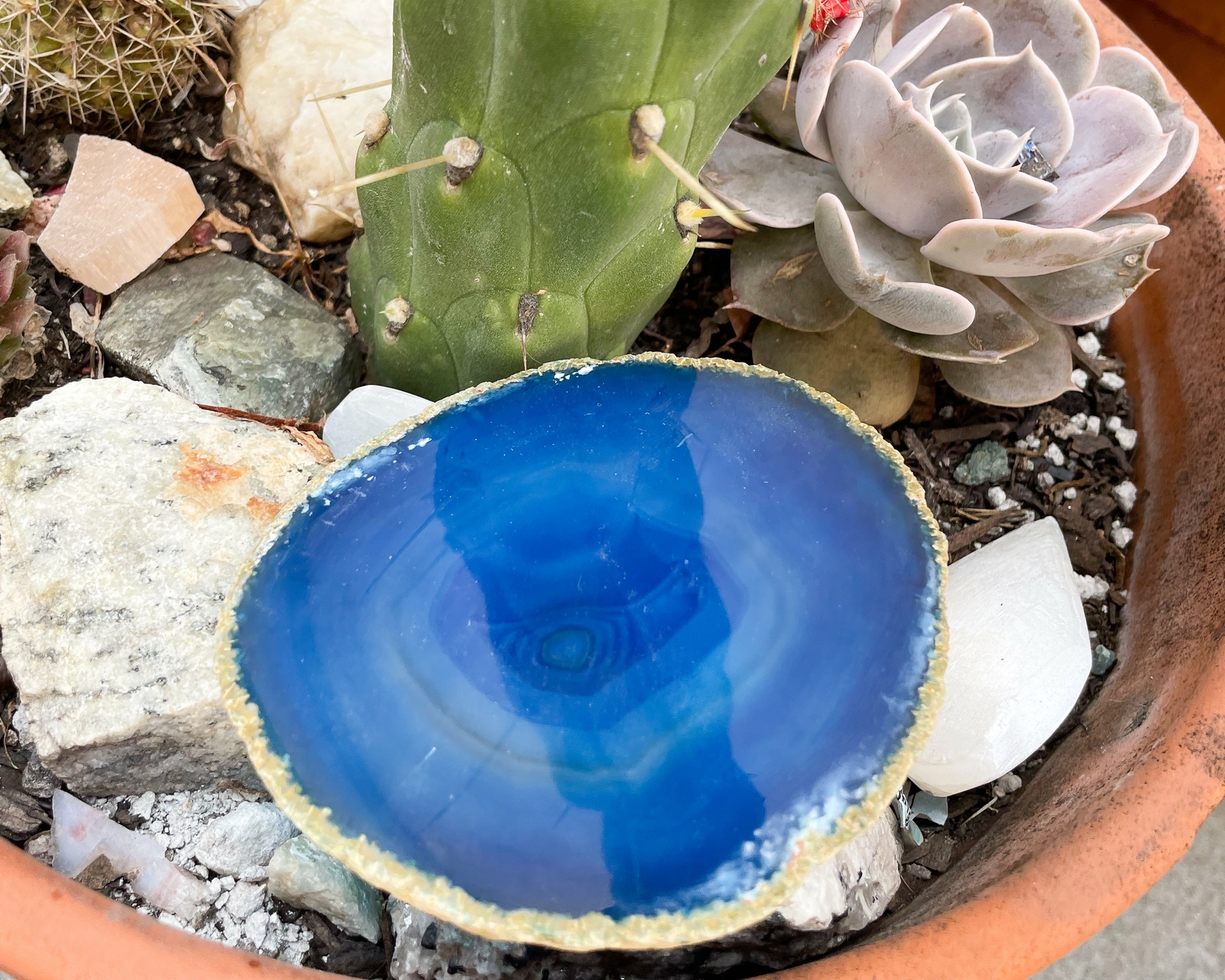 Blue dyed agate slab polished stone agate slice cut specimen