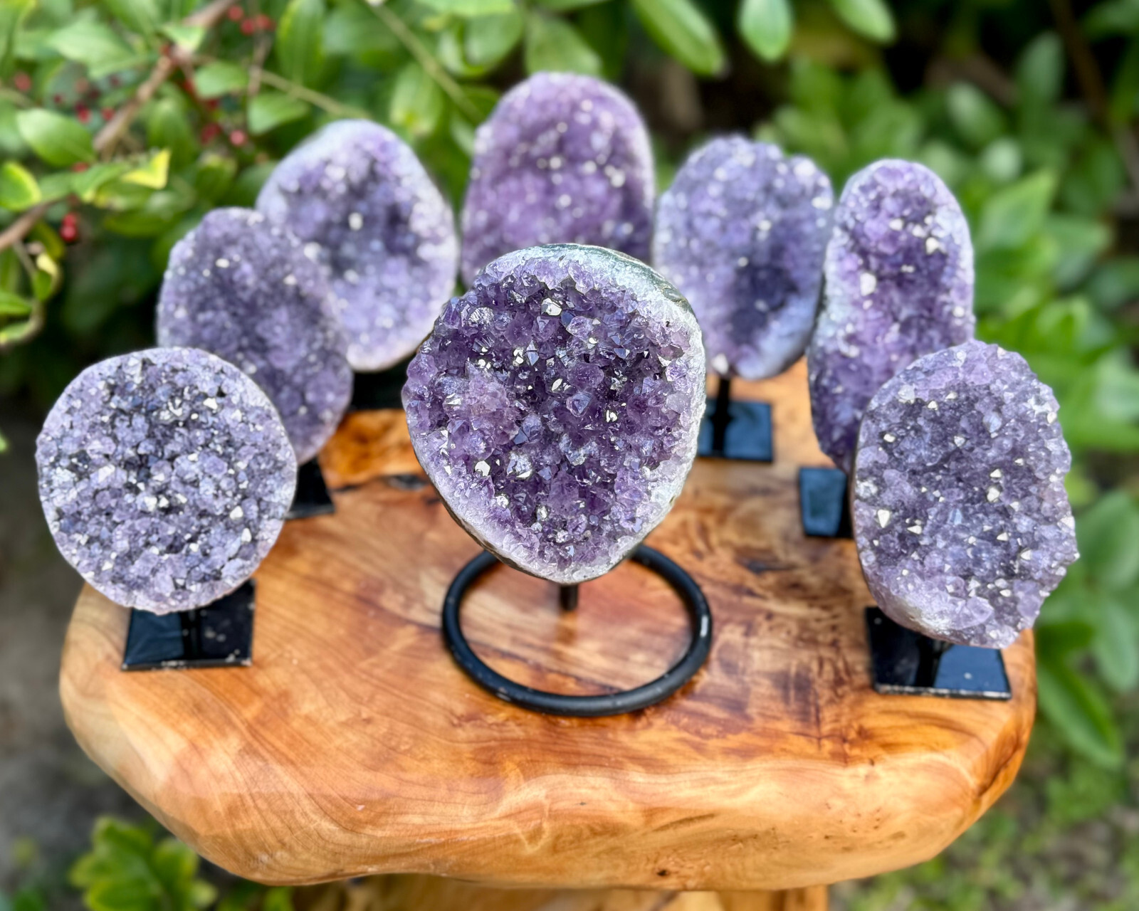 Amethyst Crystal Geodes On Metal Stands – Natural Amethyst Cluster Specimens