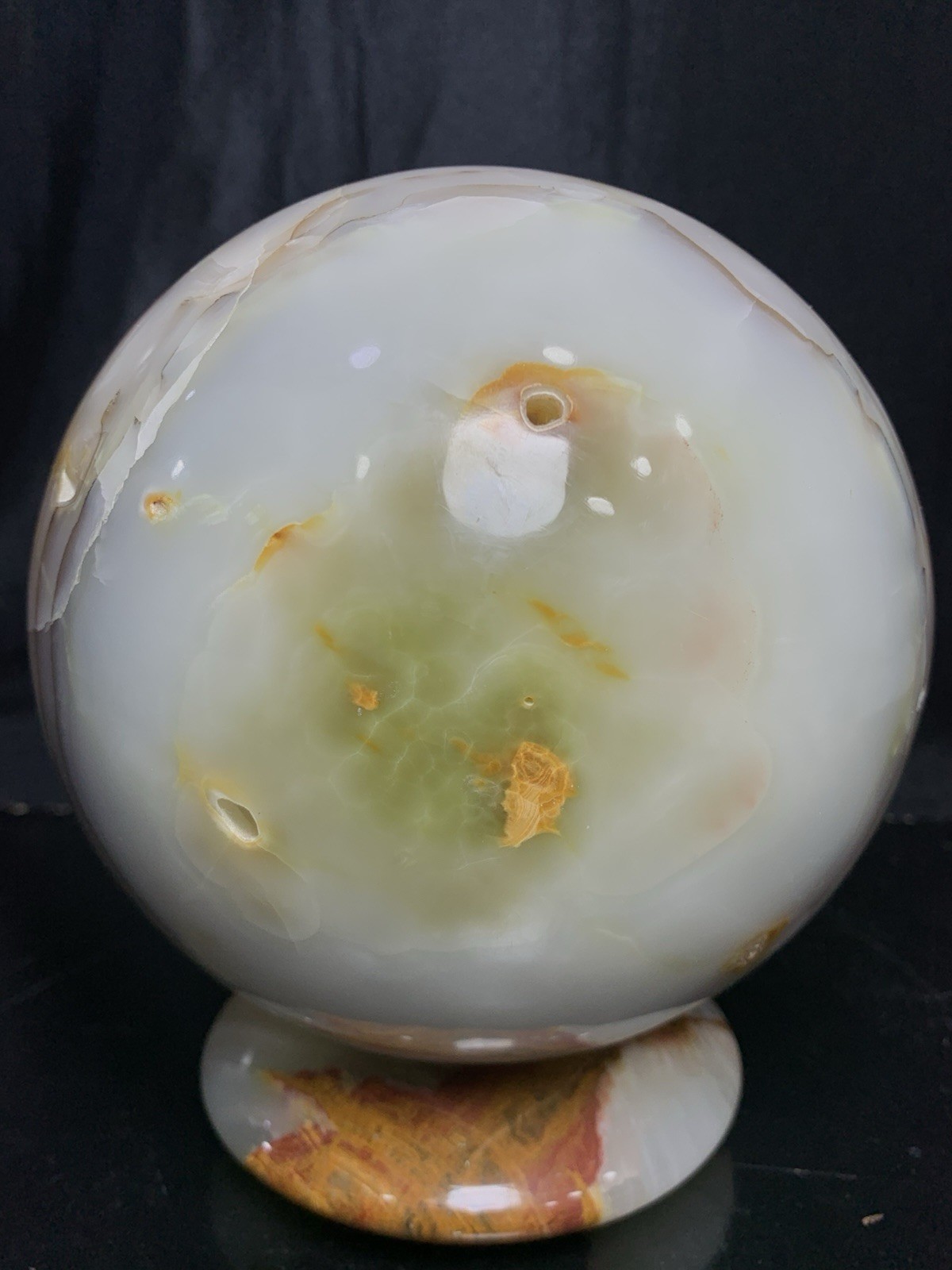 Large 95mm Green Banded Onyx Sphere 4.636kg Calcite Crystal Orb Specimen Stand