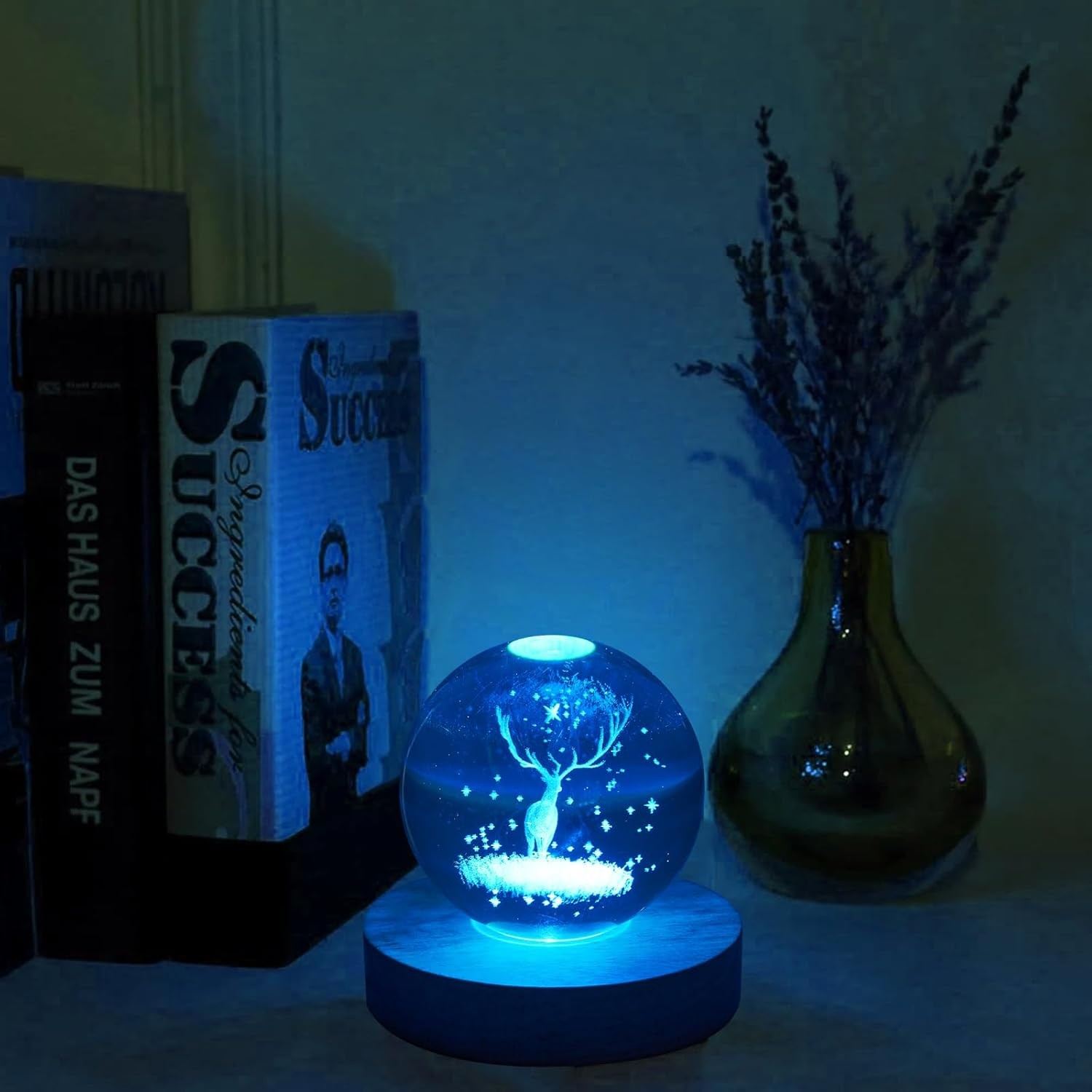 2PCS LED Wooden Round Light Base 7-Color Adjustable Display Stand for 3D Crystal