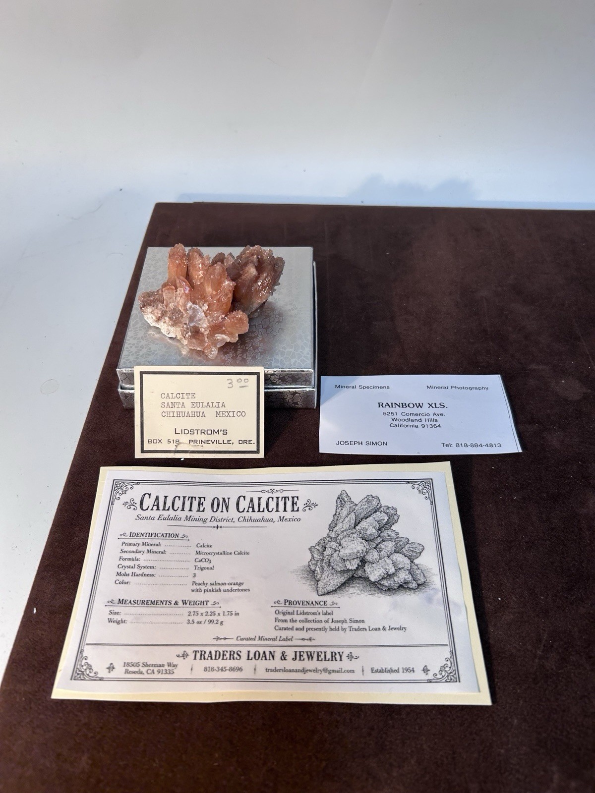 Peachy Salmon Orange Calcite on Calcite Santa Eulalia Mexico Joseph Simon