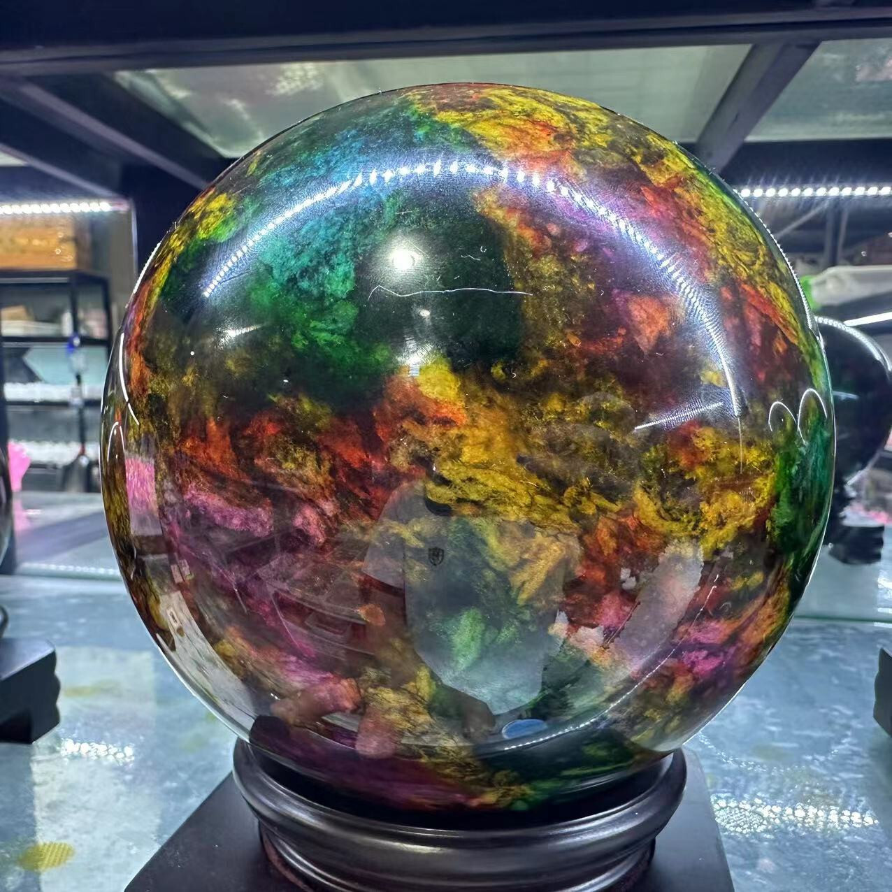 Natural “Seven Colors Jade” sphere quartz polished ball decor gift+stand 12LB+