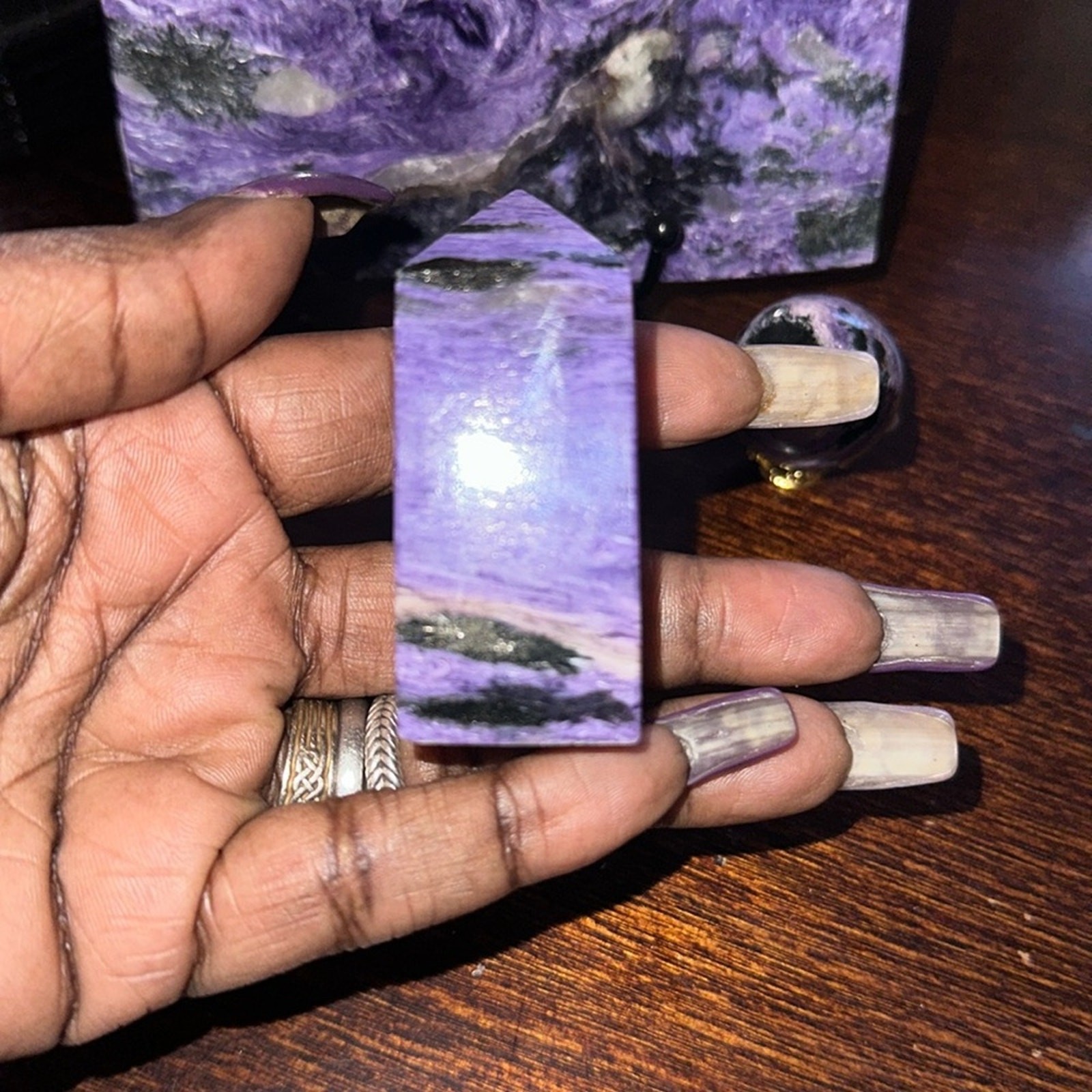 Charoite Set – Slab, Sphere, Tower – CHAROITESET-003