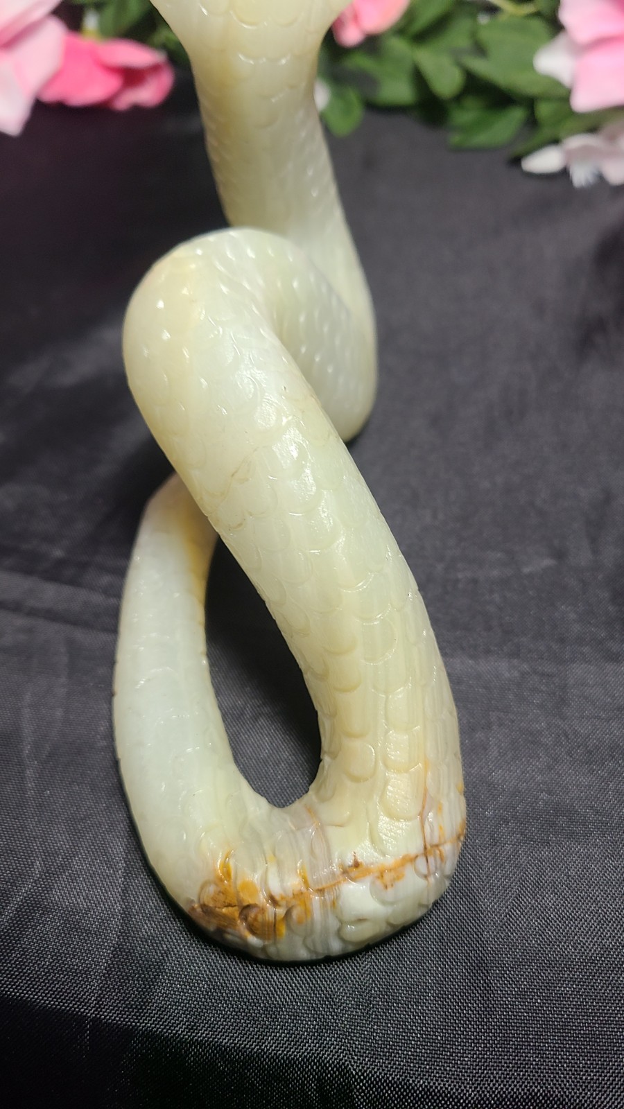 Rare XX Large 7″ 473g Afghan Jade Green Cobra Snake Stone Crystal Carving Statue