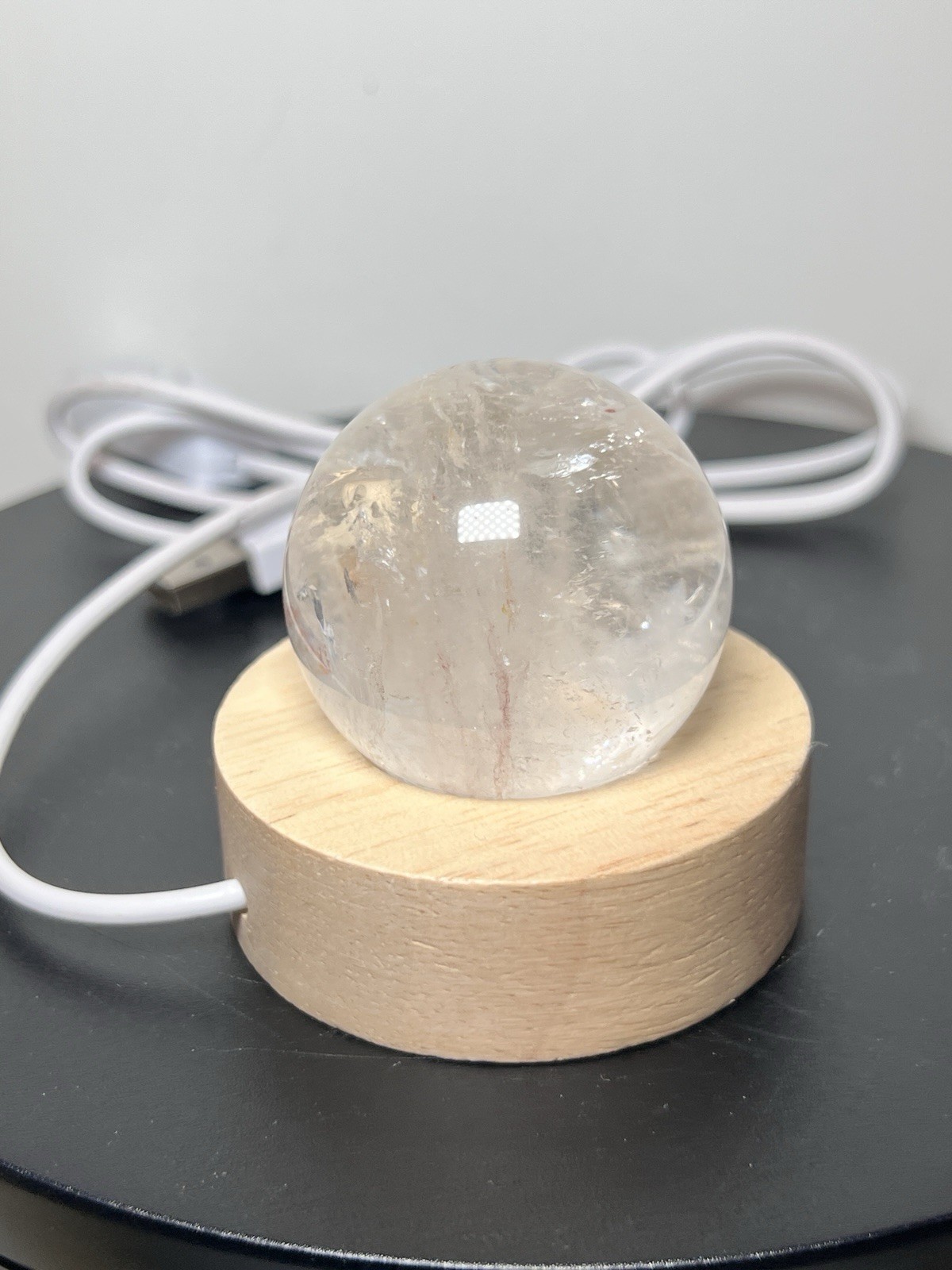 Clear Quartz Sphere W/Multicolor USB Light Holder – See pics and description