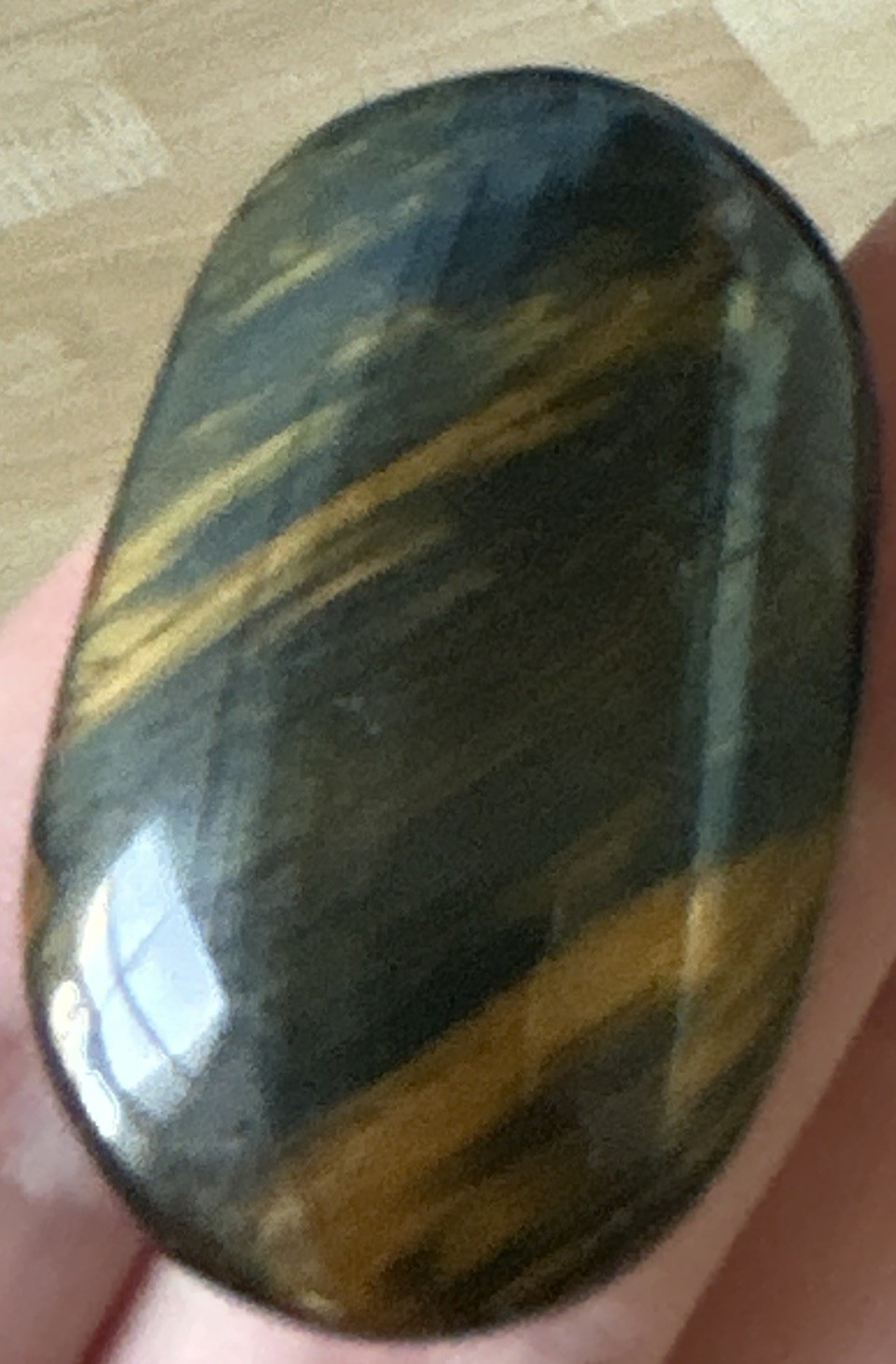 27g Blue Tiger’s Eye Polished Oval Cabochon Palmstone, Brown/Black, Opaque, 1pc