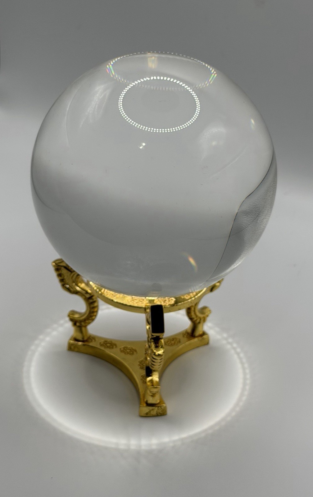 Amlong Crystal Clear Ball Sphere 110mm 4.2” Gold Dragon Stand NIB