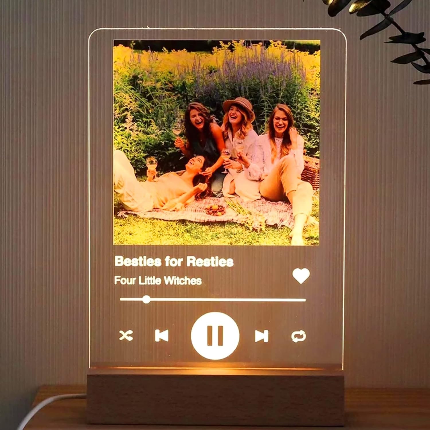 2PCS LED Wooden Display Stand for Acrylic Resin Glass Crystal Art Warm White Lig