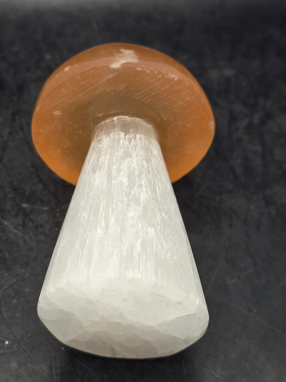 Medium Peach top selenite mushroom! 3 inches tall!