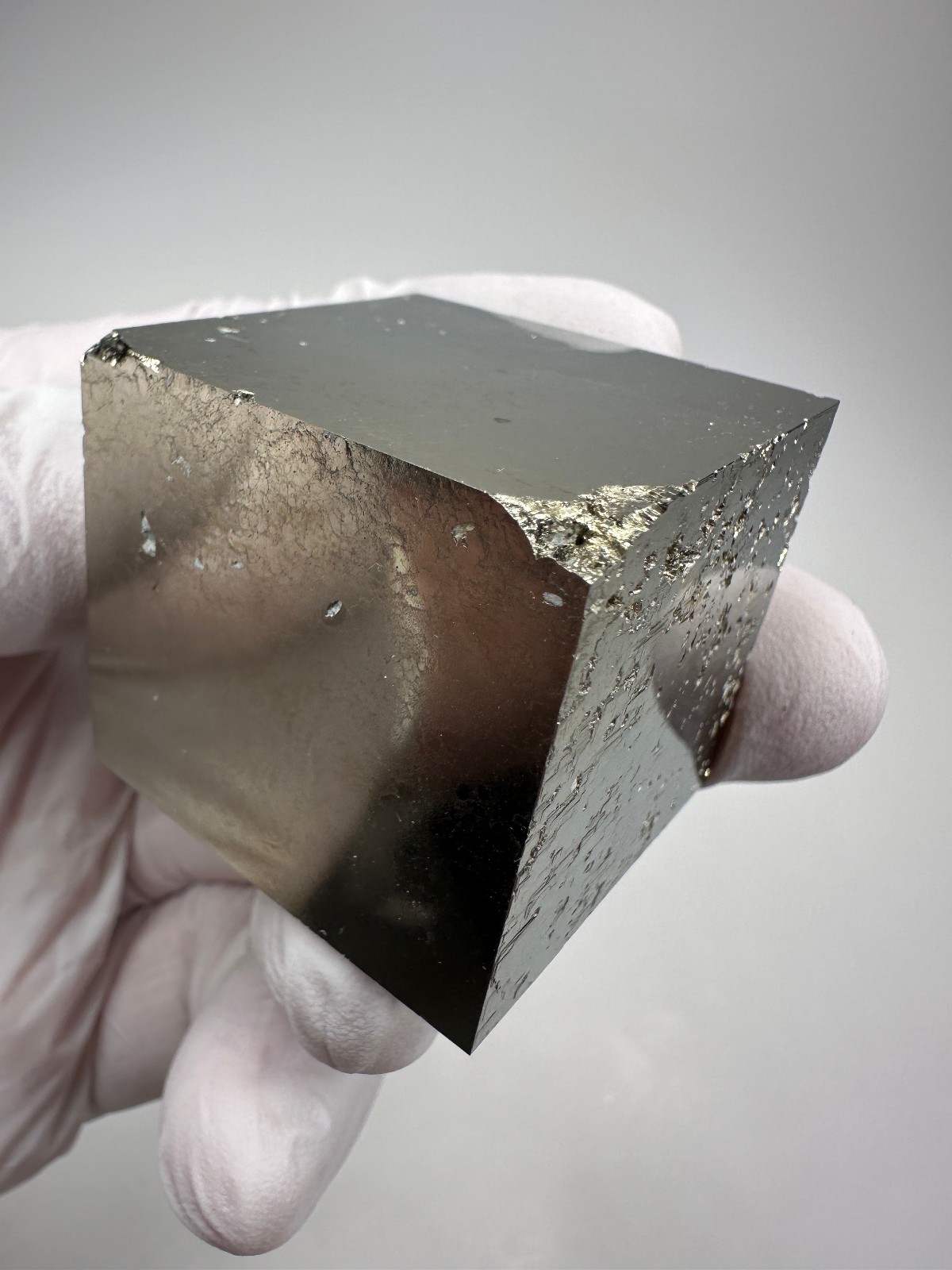 MIRROR SHINE__Beautiful Lusterous 1 1/2 ” Pyrite Cube__Navajun Mine, Spain