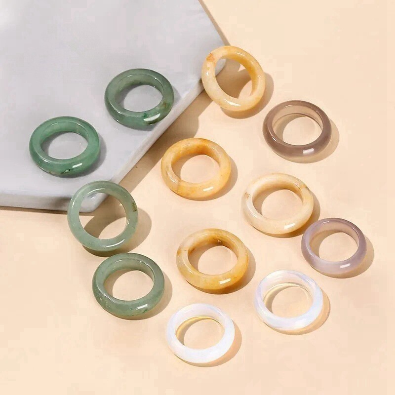 Natural Quartz Crystal Agate Gemstone Ring Round Statement Ring Polished Healing