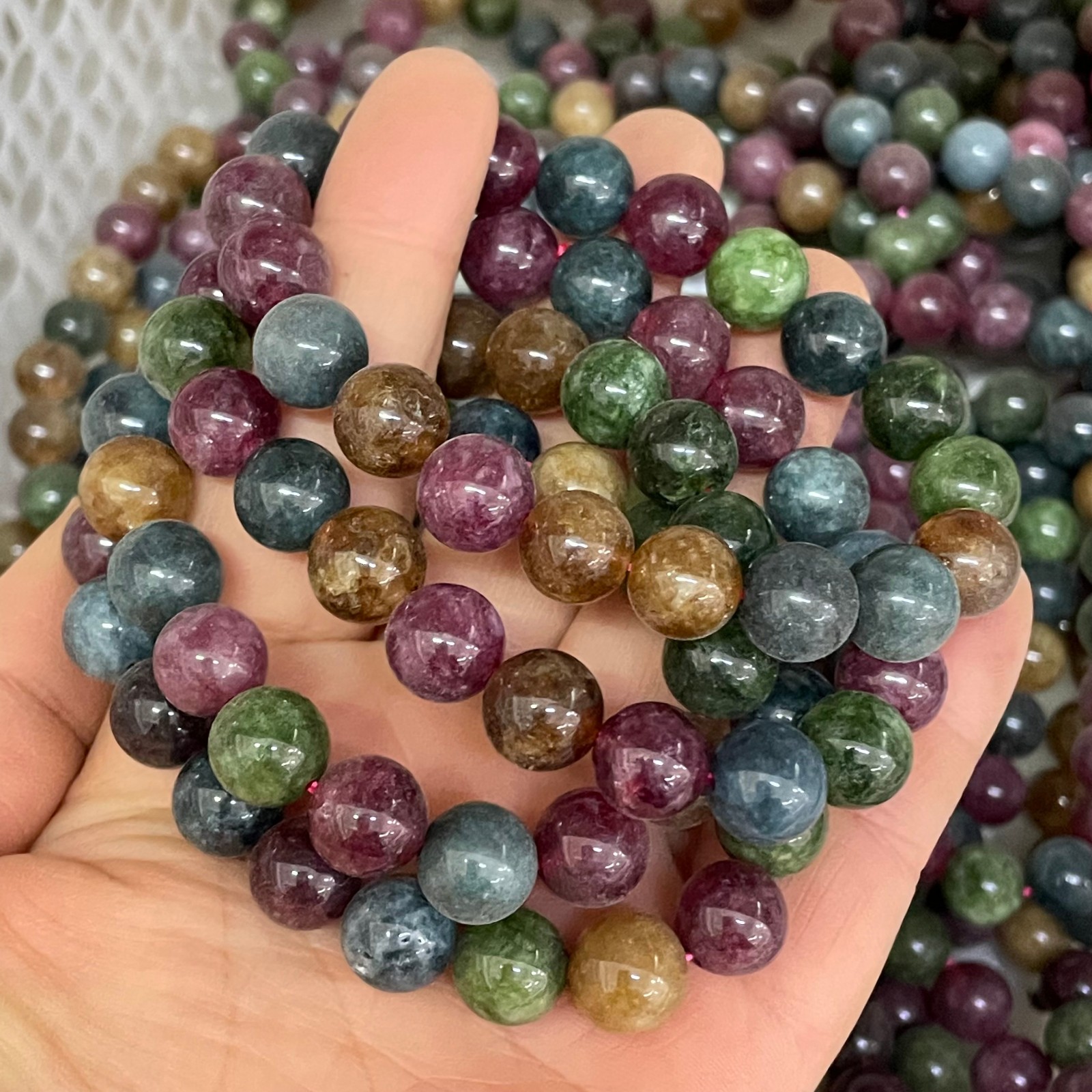 10pcs Multi color combination crystal elastic bead bracelet Size 10mm