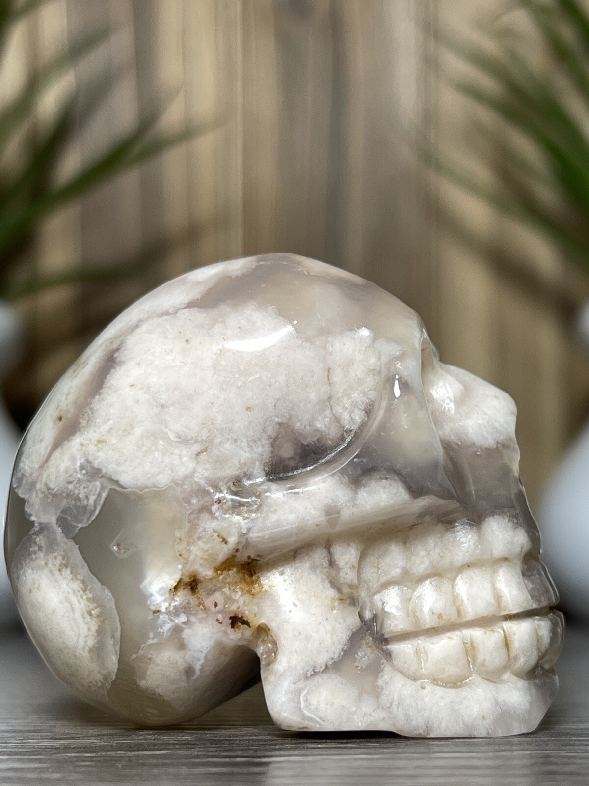FLOWER AGATE SKULL – Mineral Blosssom Carving Chakra Crystal Statue Witch Decor