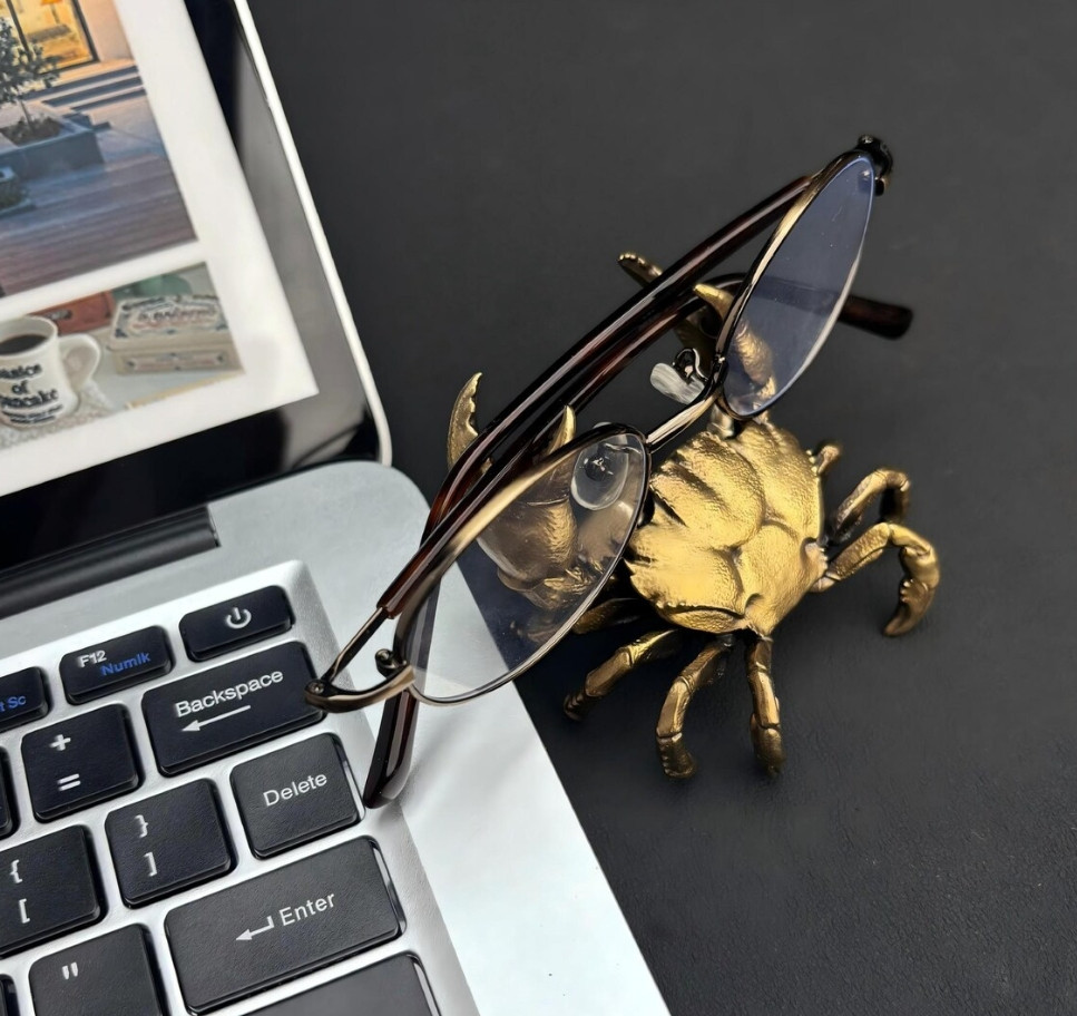 Brass Crab Sculpture Statue Desktop Pen Glass Cutlery Holder Reiki Home Decor