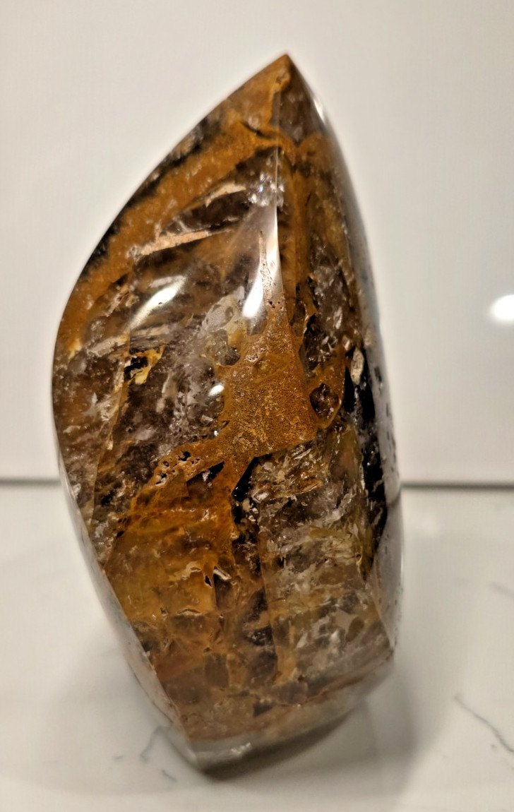 4LB 6″ High-Grade AAA Golden Healer with Smoky Quartz Crystal Flame Free-form
