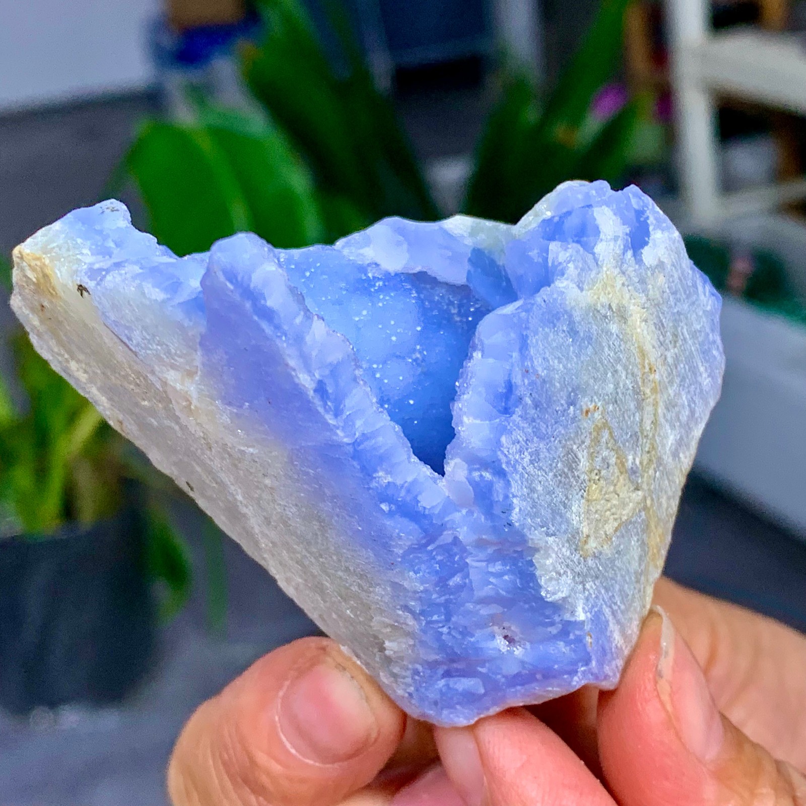 100G Natural Blue striped agate geode Crystal Mineral Specimens healing A963