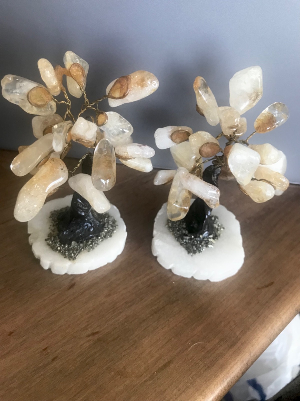 Set of 2 Gemstone Bonsai Trees Brass With Polymer Trunk Base