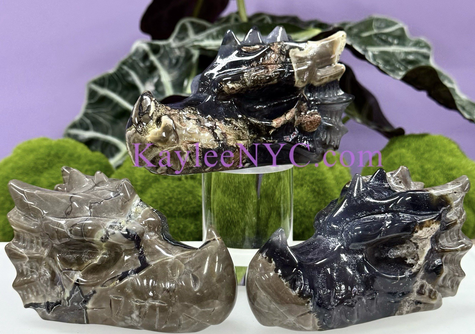 Wholesale Lot 3 Pcs Natural Volcano Agate Dragon Head