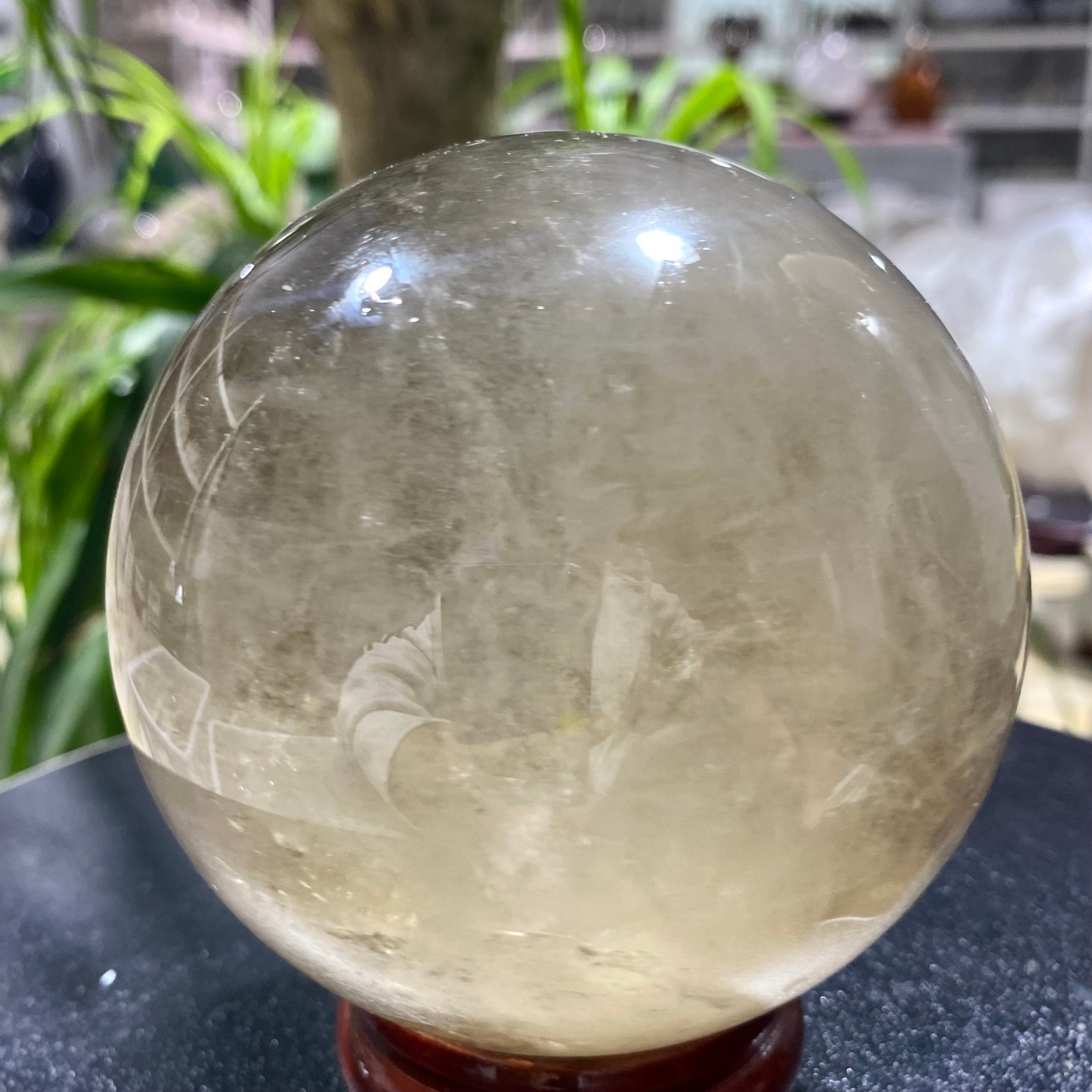 2.42LB Natural tea crystal Quartz ball raw stone polished sphere Energy Healing