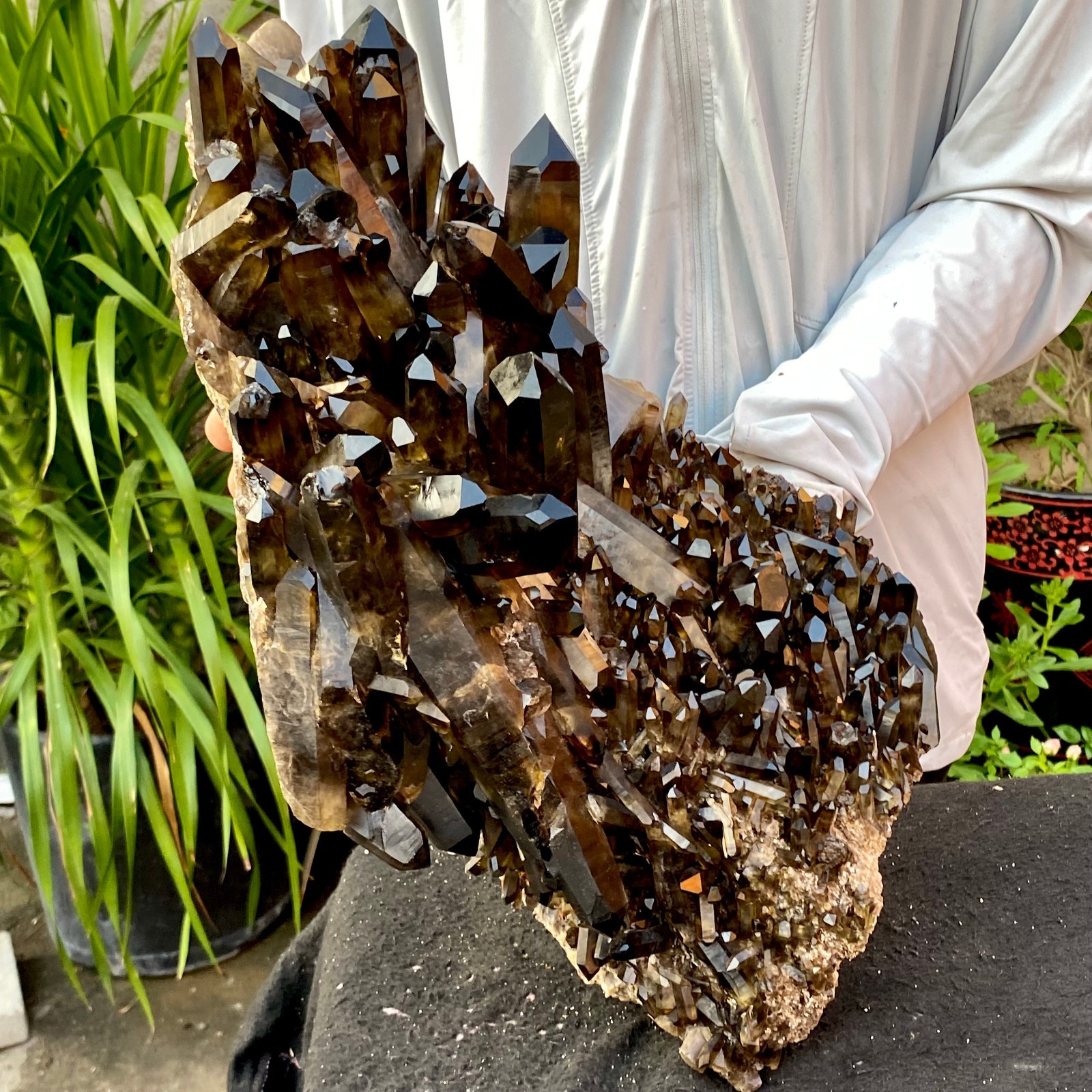 40.43LB Large Natural Black Smoky Quartz Crystal Cluster Raw Mineral Specimen