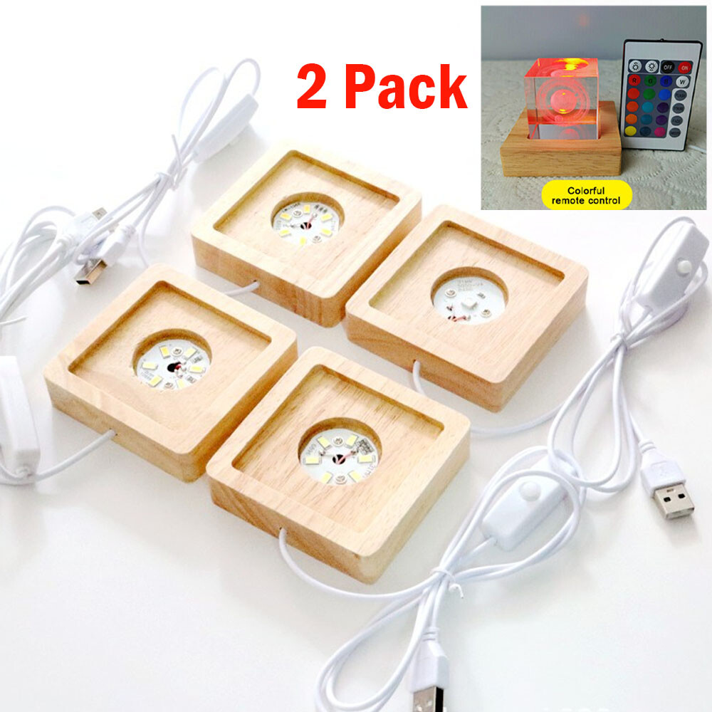 2x Adjustable LED Light Display Base Wooden Lighted Base Stand for Laser Crystal