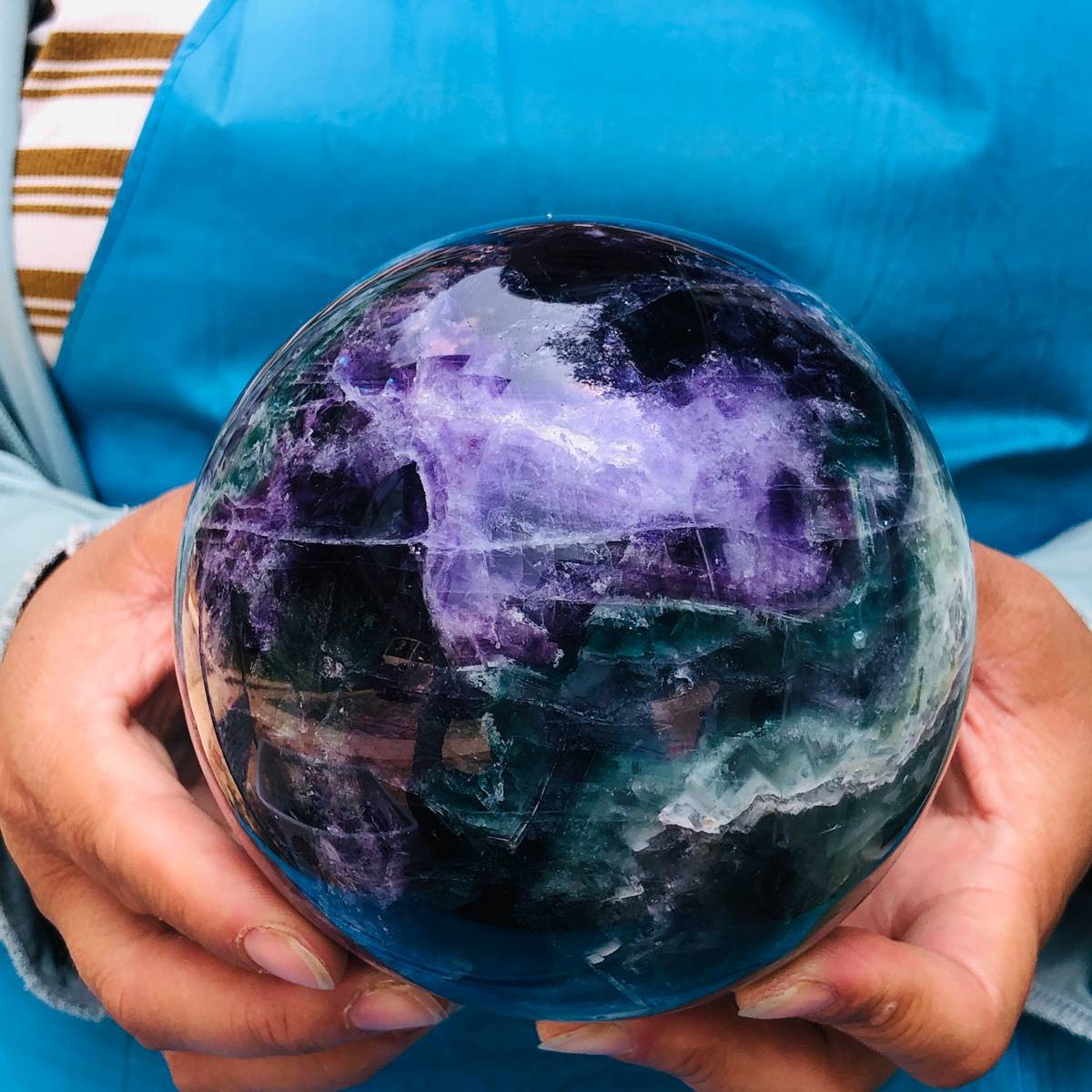 5.25LB Rare Natural Fluorite Sphere Quartz Crystal Ball Reiki Healing 5506