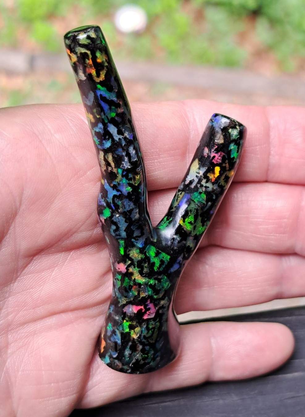 Huge Multicolor Indonesian Wood Opal Fossil Inlaid Mosaic Branch Stands Up