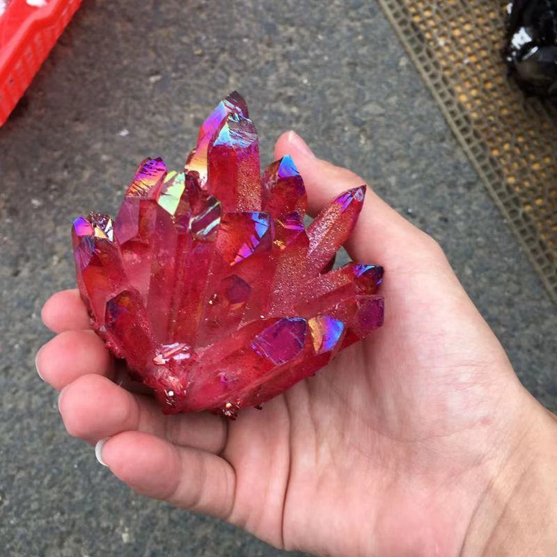 100g Natural Aura Red Titanium Quartz Crystal Cluster VUG Specimen Healing Reiki