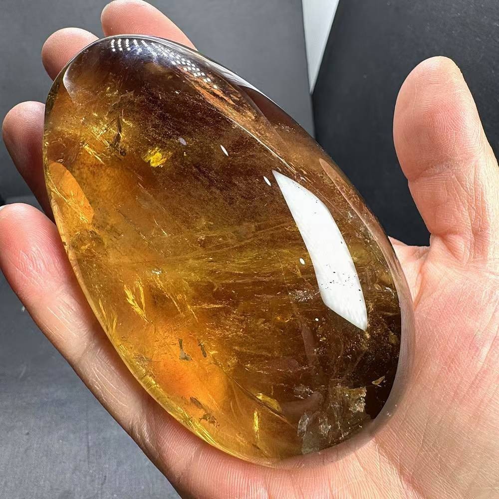 352g Natural Citrine Quartz Carved Palm Polished Crystal Reiki Healing