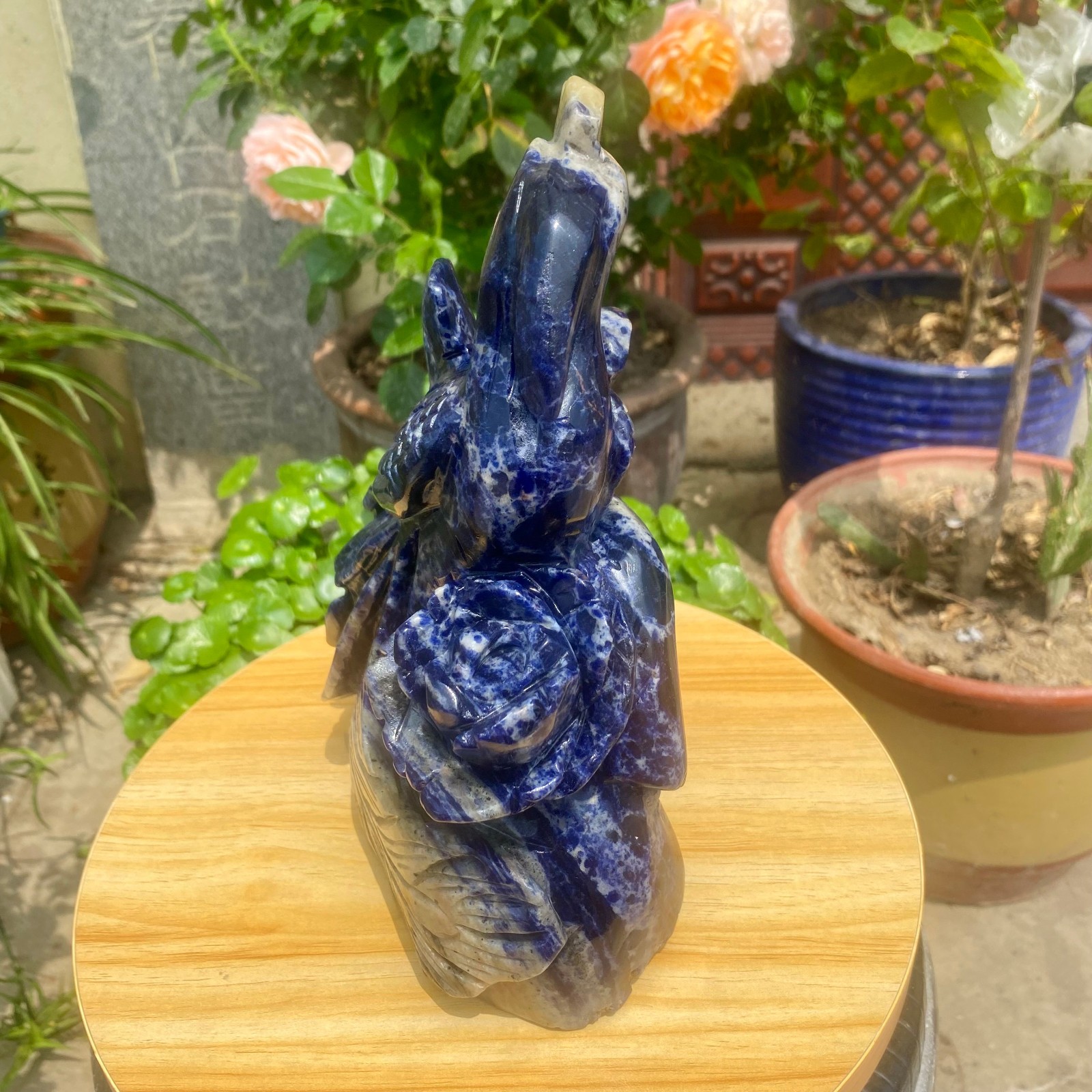 6.17LB Natural Blue Vein Stone Phoenix Carving, Home Decoration