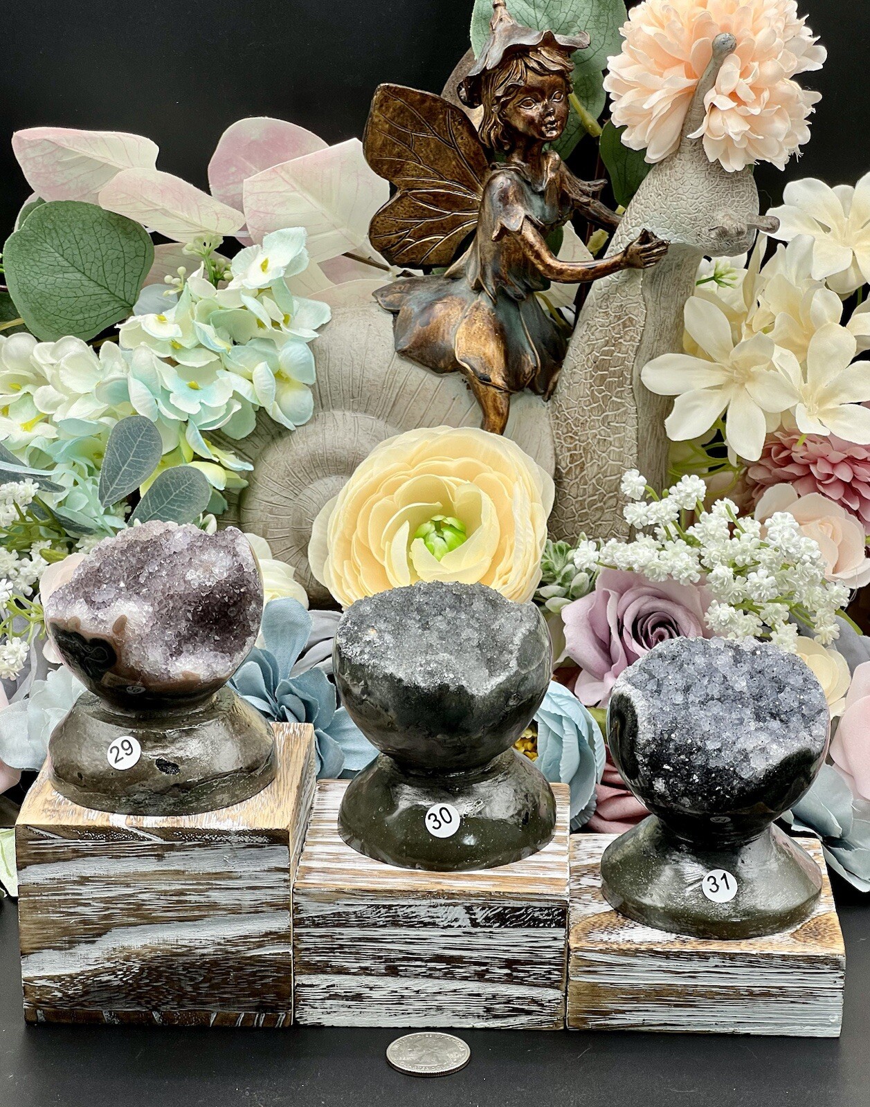 Natural Sugar Druzy Amethyst Geode Carved standing Spheres L@@K Free ship & Gift
