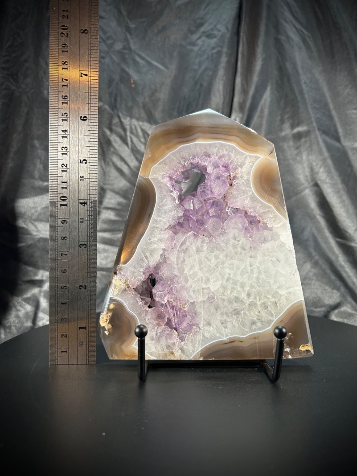 6.75″ Agate And Amethyst Slab Freeform With Metal Stand 1lb (454 grams)