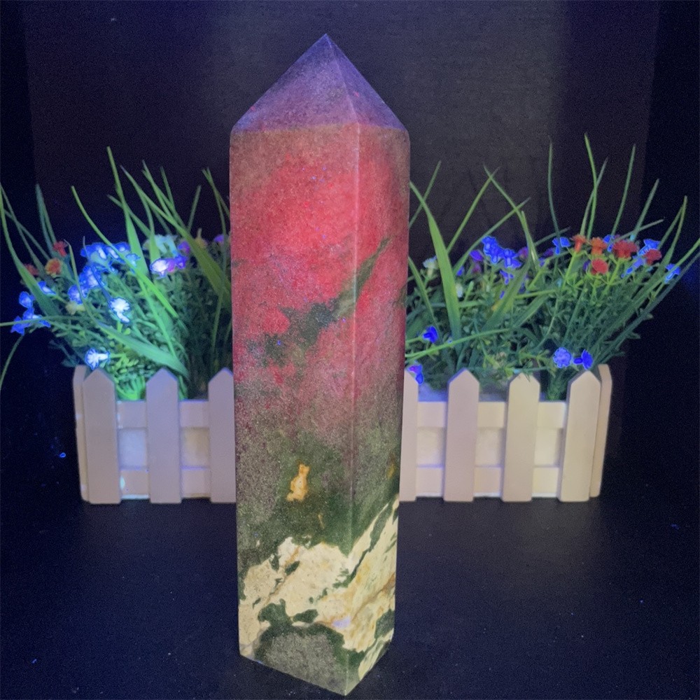 2.6LB 8.8″ Natural Ruby In Fuchsite Obelisk Tower Crystal Reiki Gift UV Heal