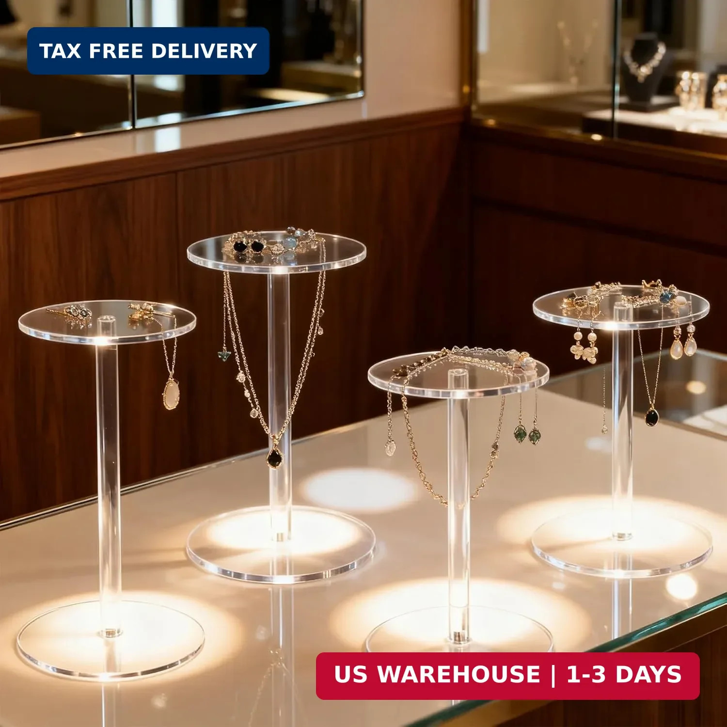 4 Pack Round Acrylic Display Stands, 5.5-5.9-6.5-7in Small Clear Acrylic Display