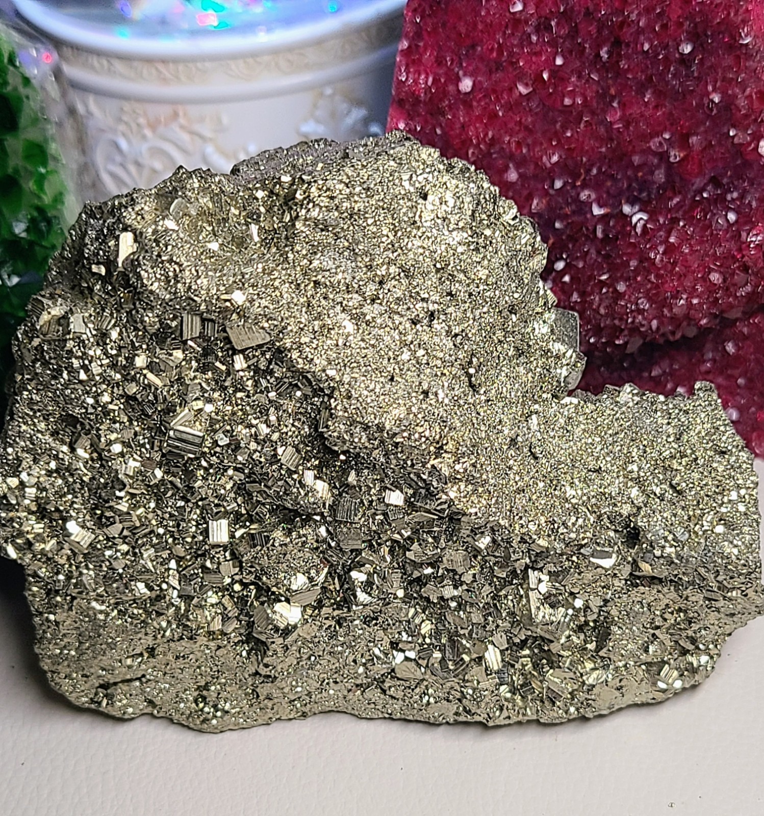 Huge Golden AAA Druzy Peruvian Pyrite Crystal Cluster