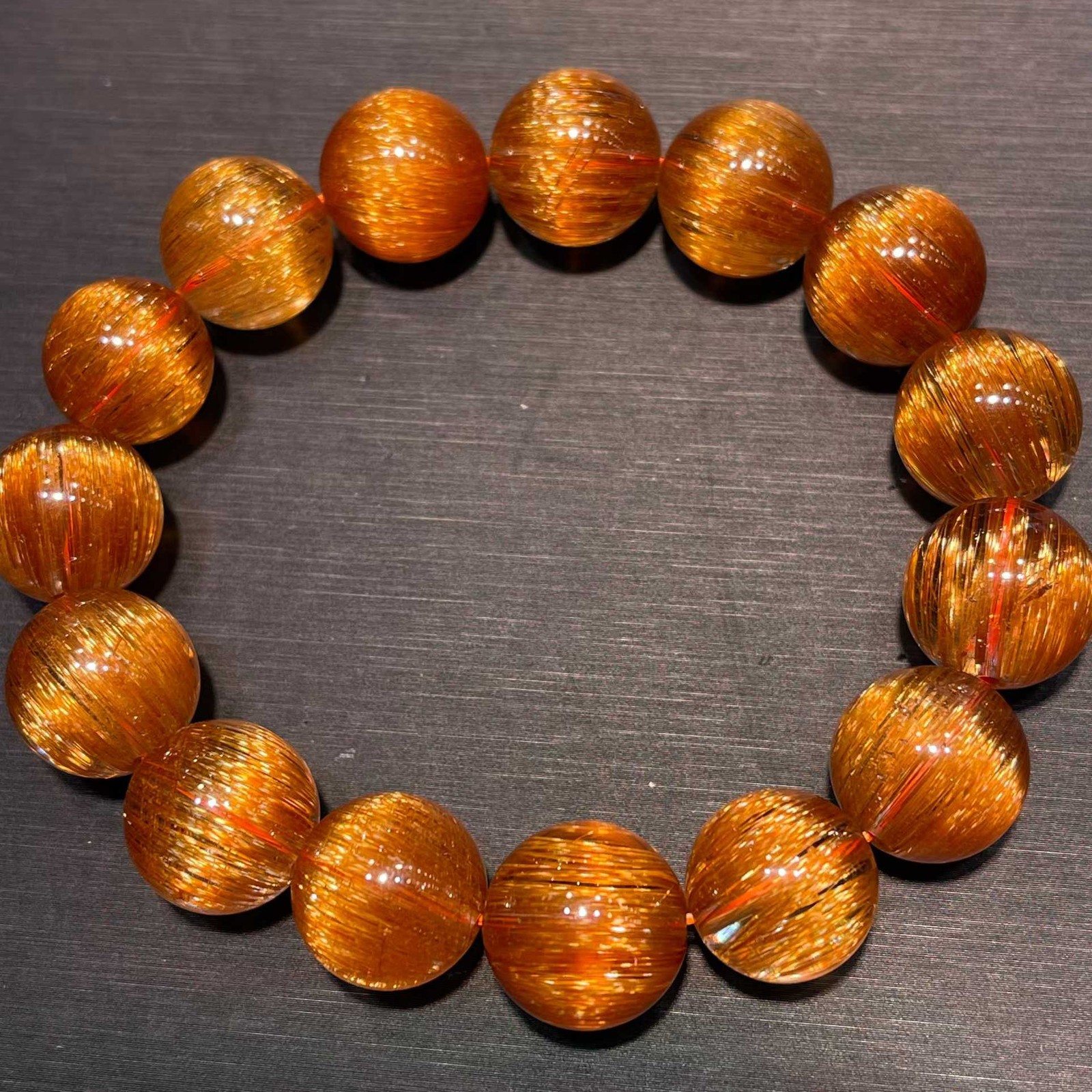 15MM TOP Natural Copper Rutilated Quartz Crystal Bracelet Luck Healing Jewelry