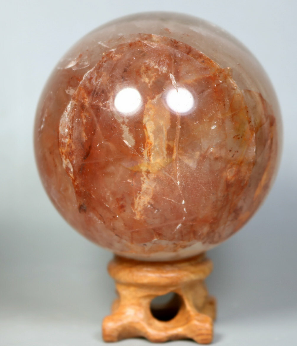 Natural RED FIRE QUARTZ Hematoid Crystal PHANTOM MULTI INCLUSIONS Sphere / Stand