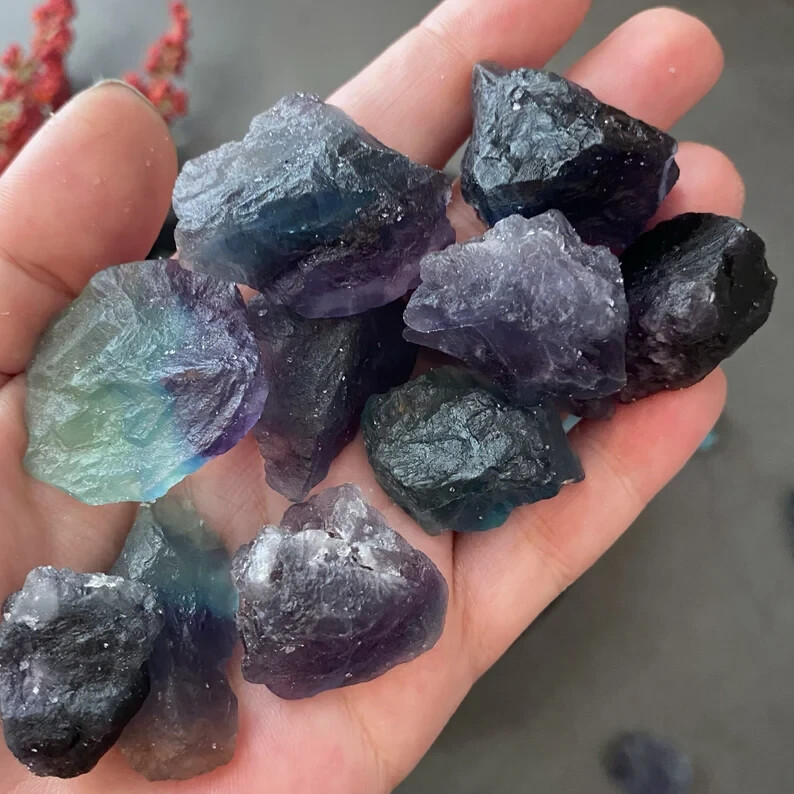 3pcs Natural Raw Rainbow Fluorite Rough Metaphysical Crystal Specimens Rocks
